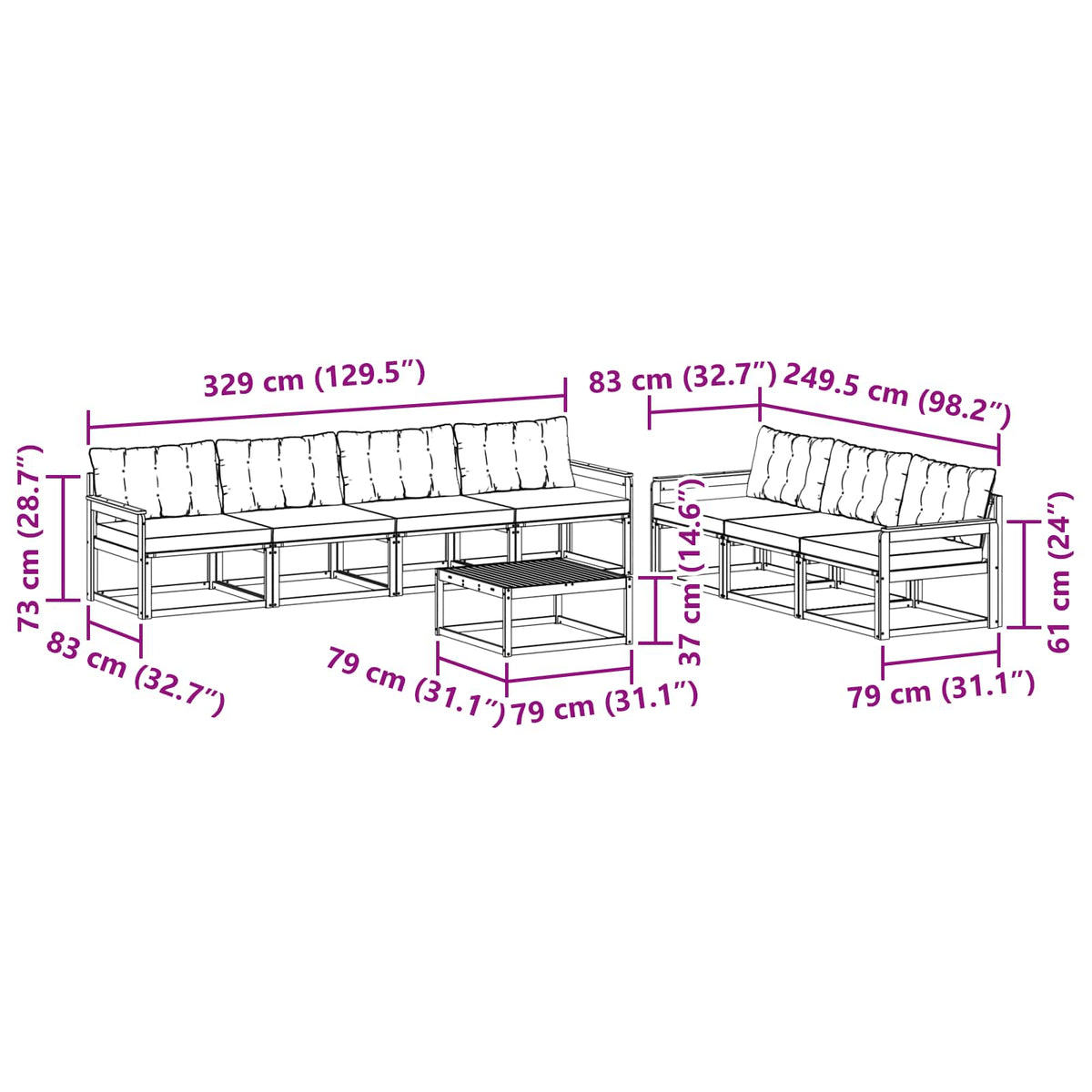 Set vanjskih sofa 8 kom. Bijela i krem