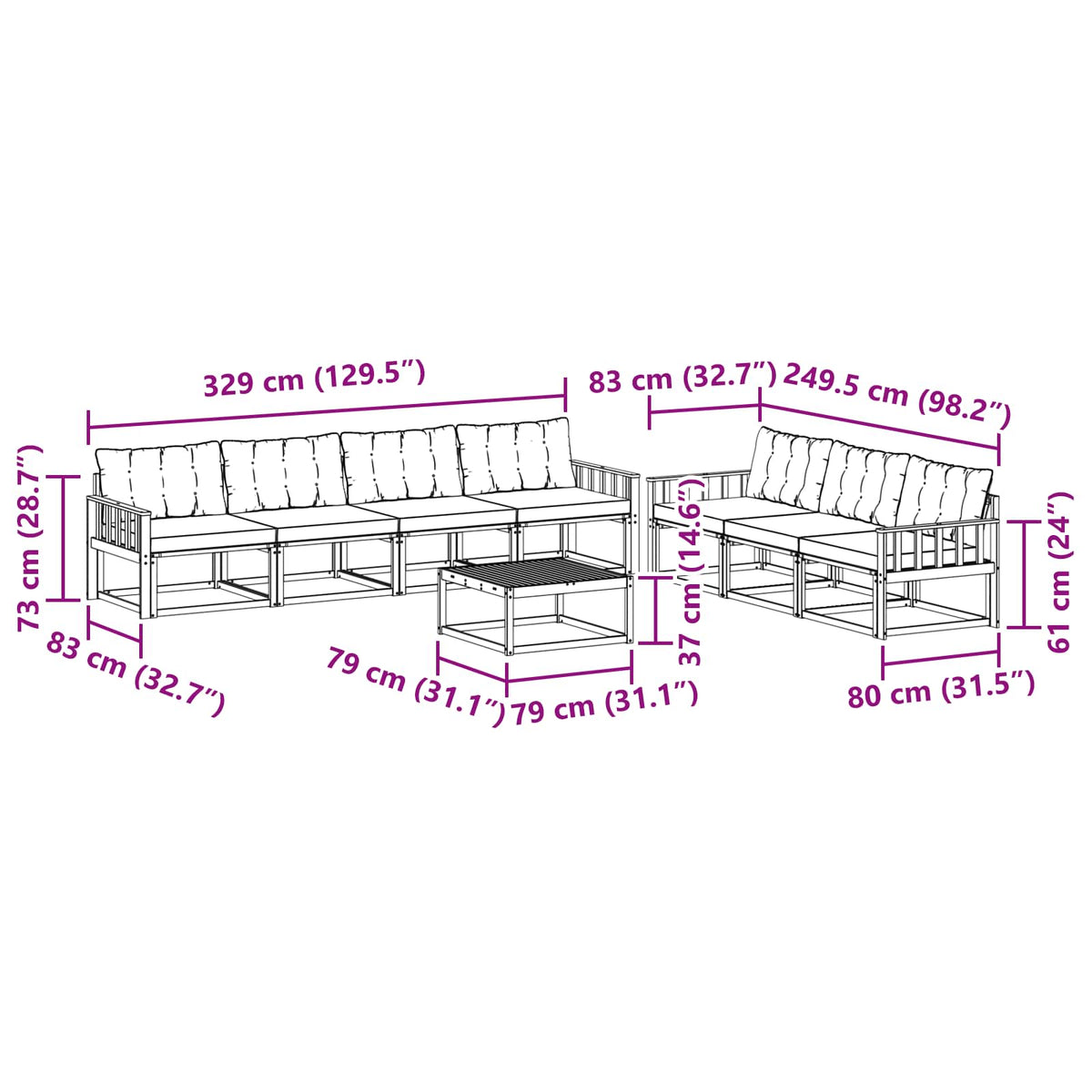 Set vanjskih sofa 8 kom. Bijela i krem