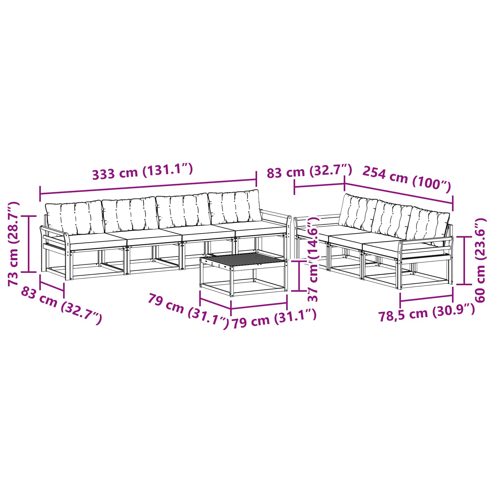 Set vanjskih sofa 8 pcs Bijela i bež