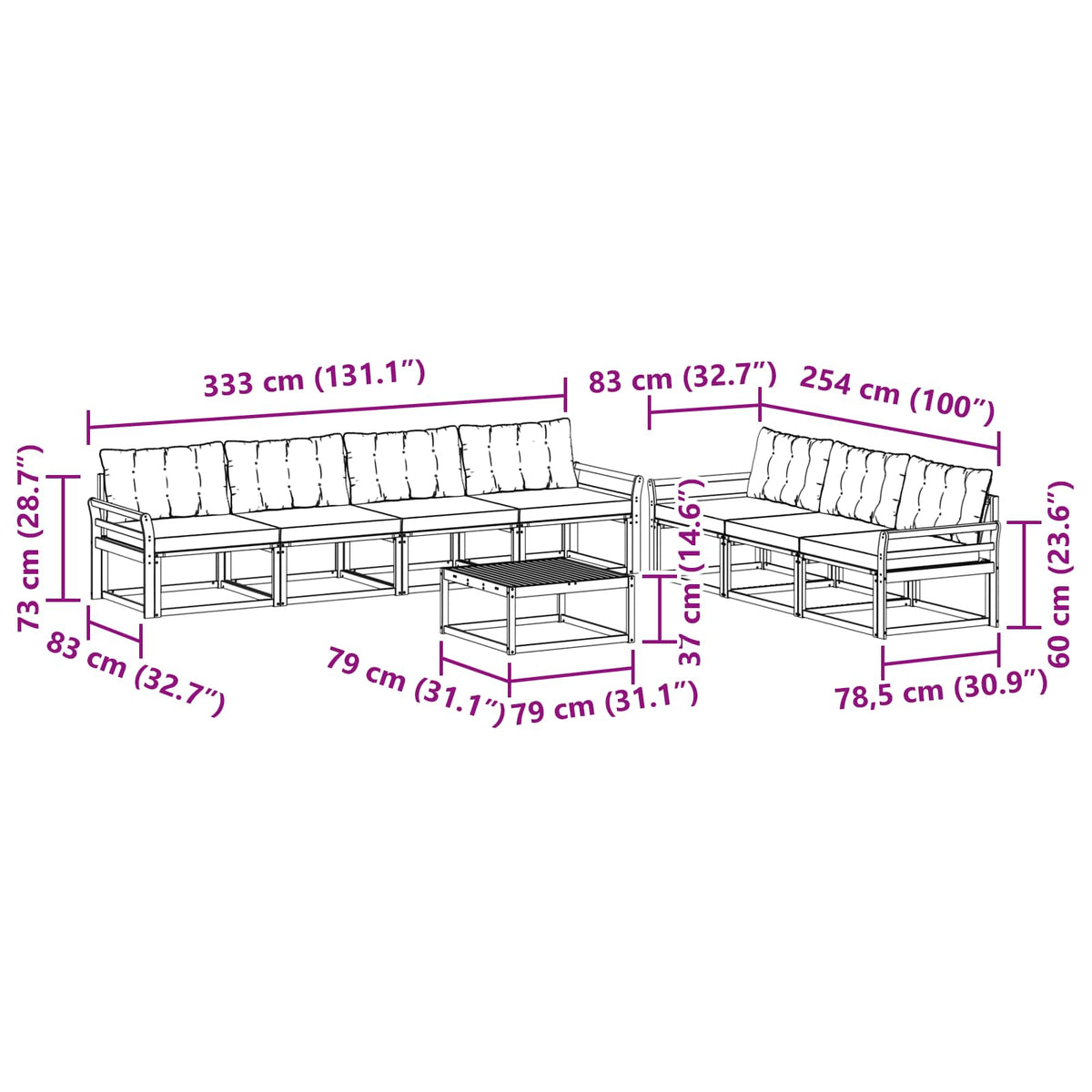 Set vanjskih sofa 8 kom. Bijela i crna