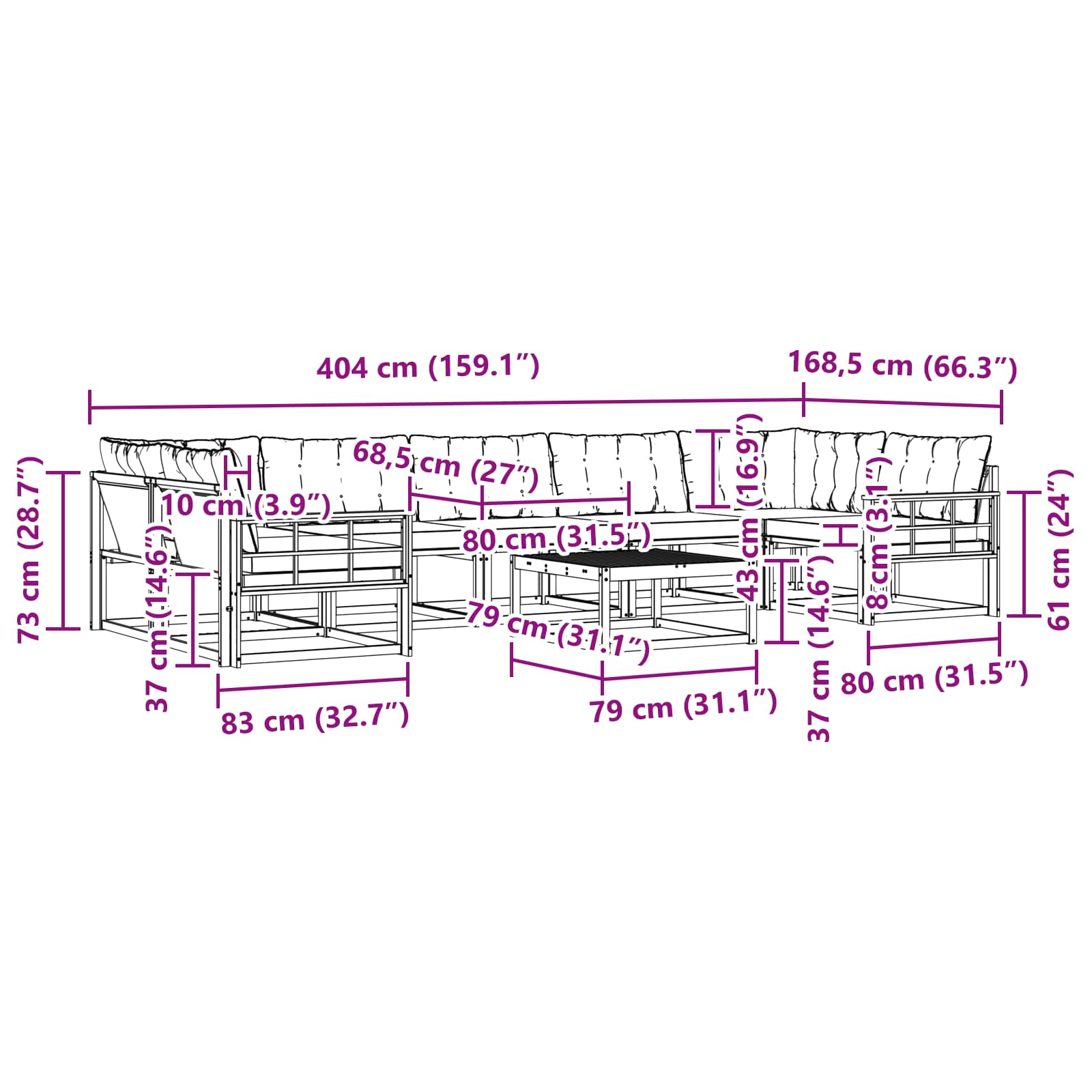 Set vanjskih sofa 8 pcs Bijela i bež 79 x 79 x 37 cm