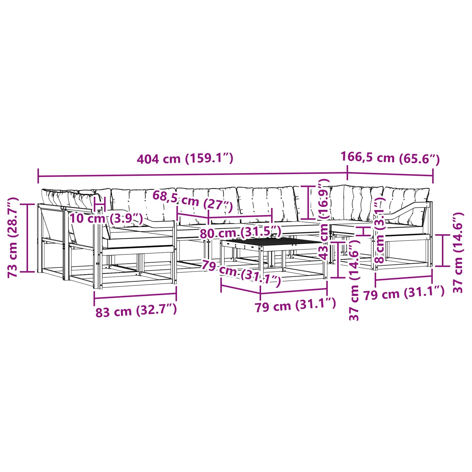 Set vanjskih sofa 8 pcs Bijela i bež 79 x 79 x 37 cm
