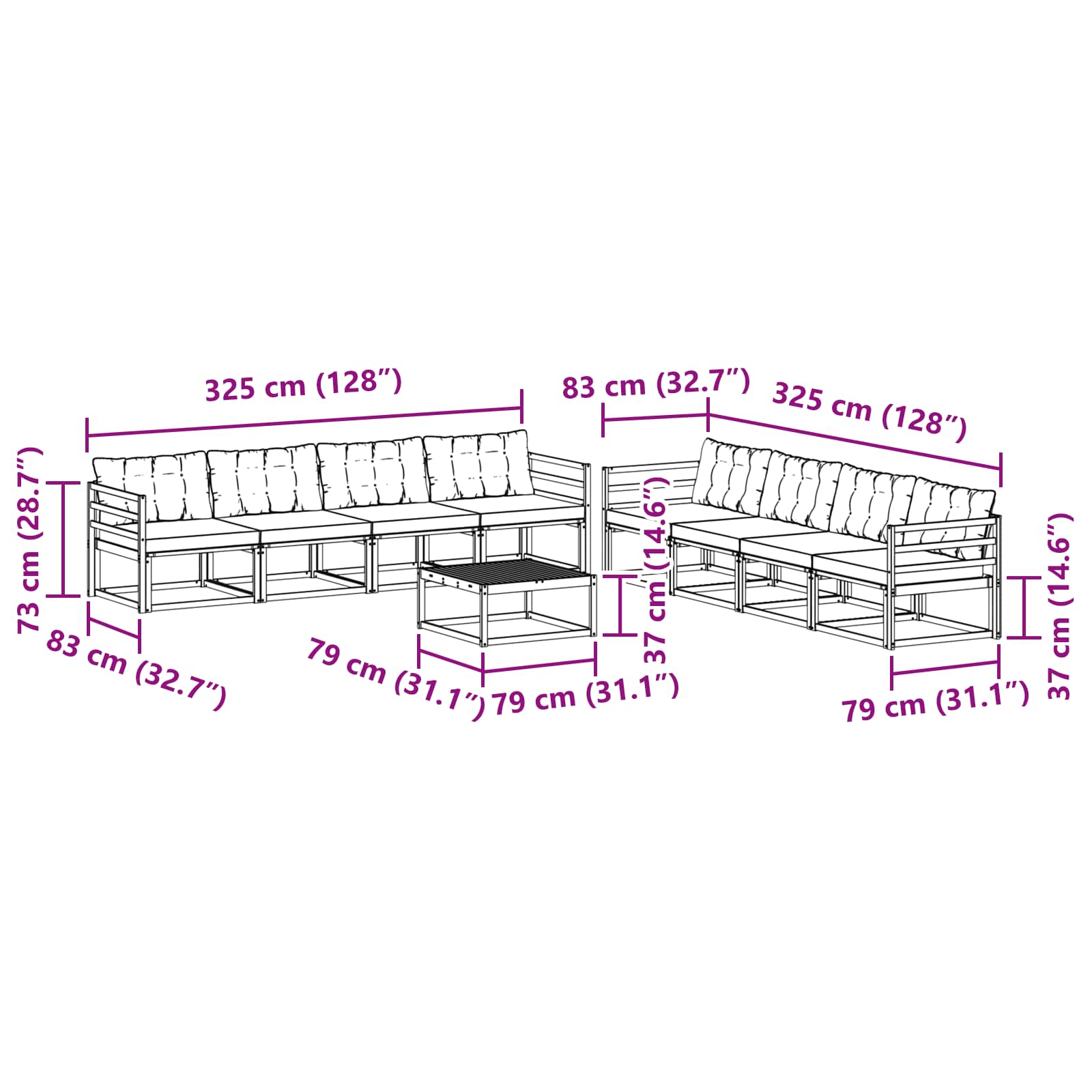Set vanjskih sofa 9 pcs Bijela i krem 79 x 79 x 37 cm