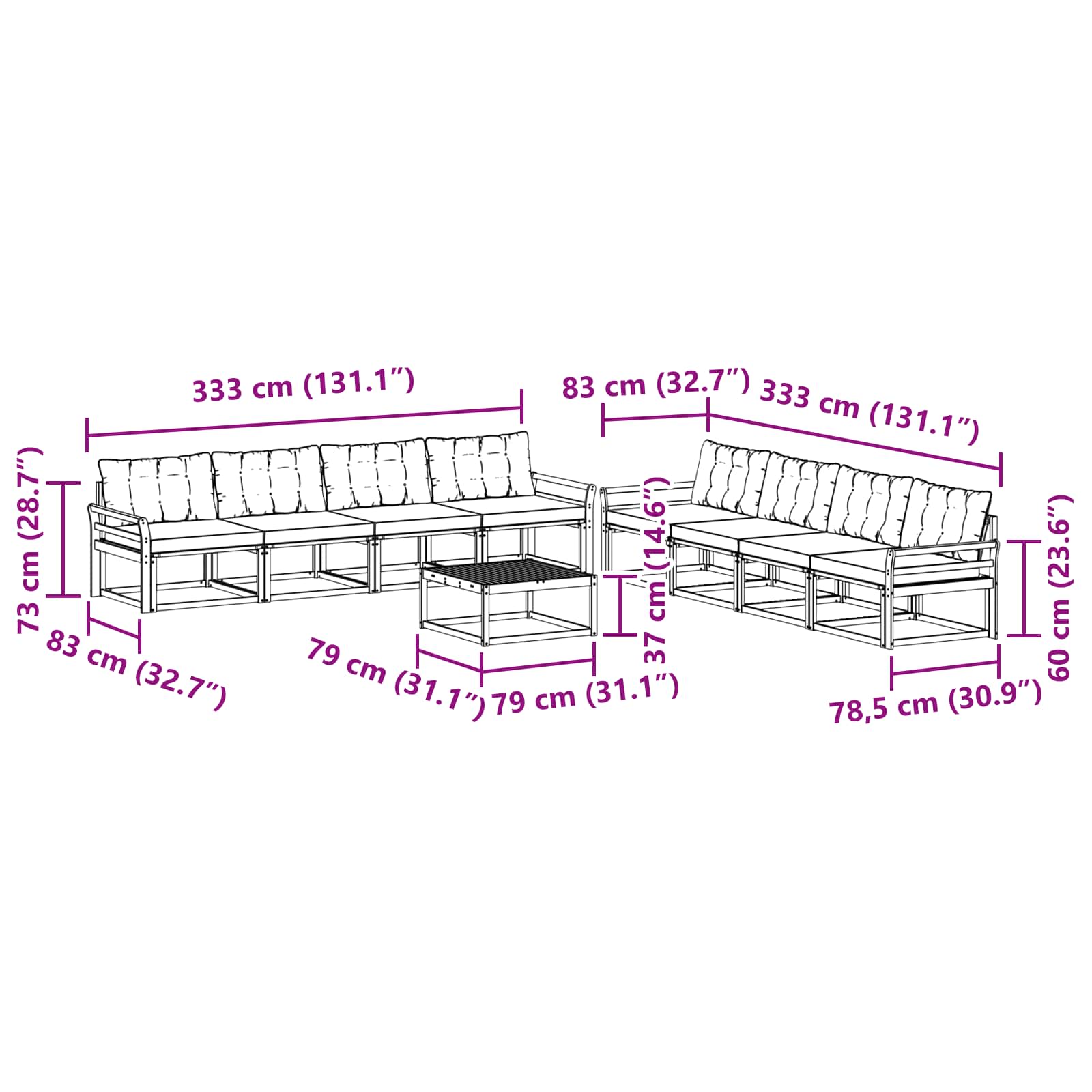 Set vanjskih sofa 9 pcs Bijela i krem 79 x 79 x 37 cm