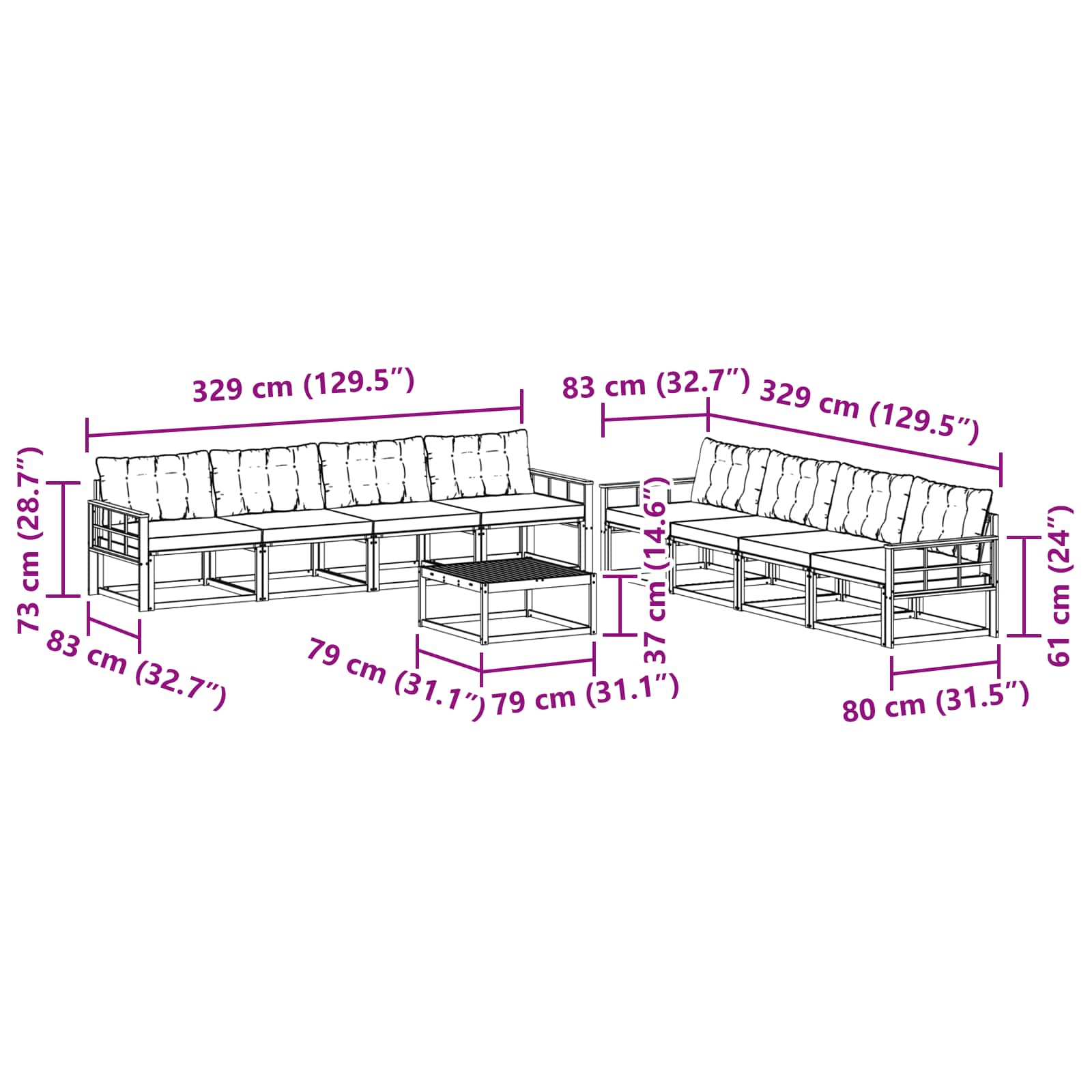 Set vanjskih sofa 9 pcs Bijela i krem 79 x 79 x 37 cm