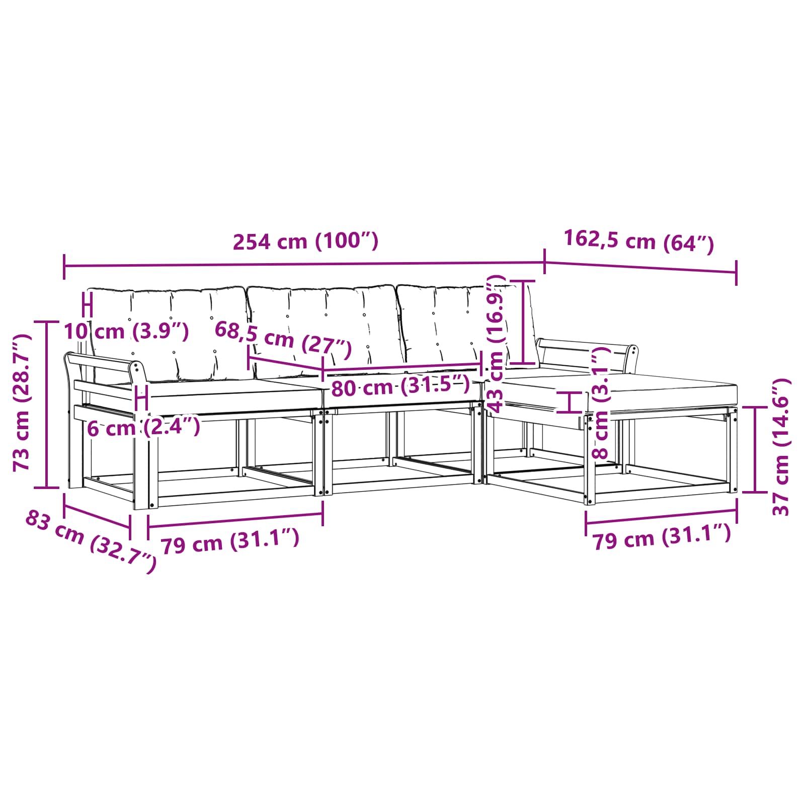 Set vanjskih sofa s jastukom 4 pcs Bijela i crna