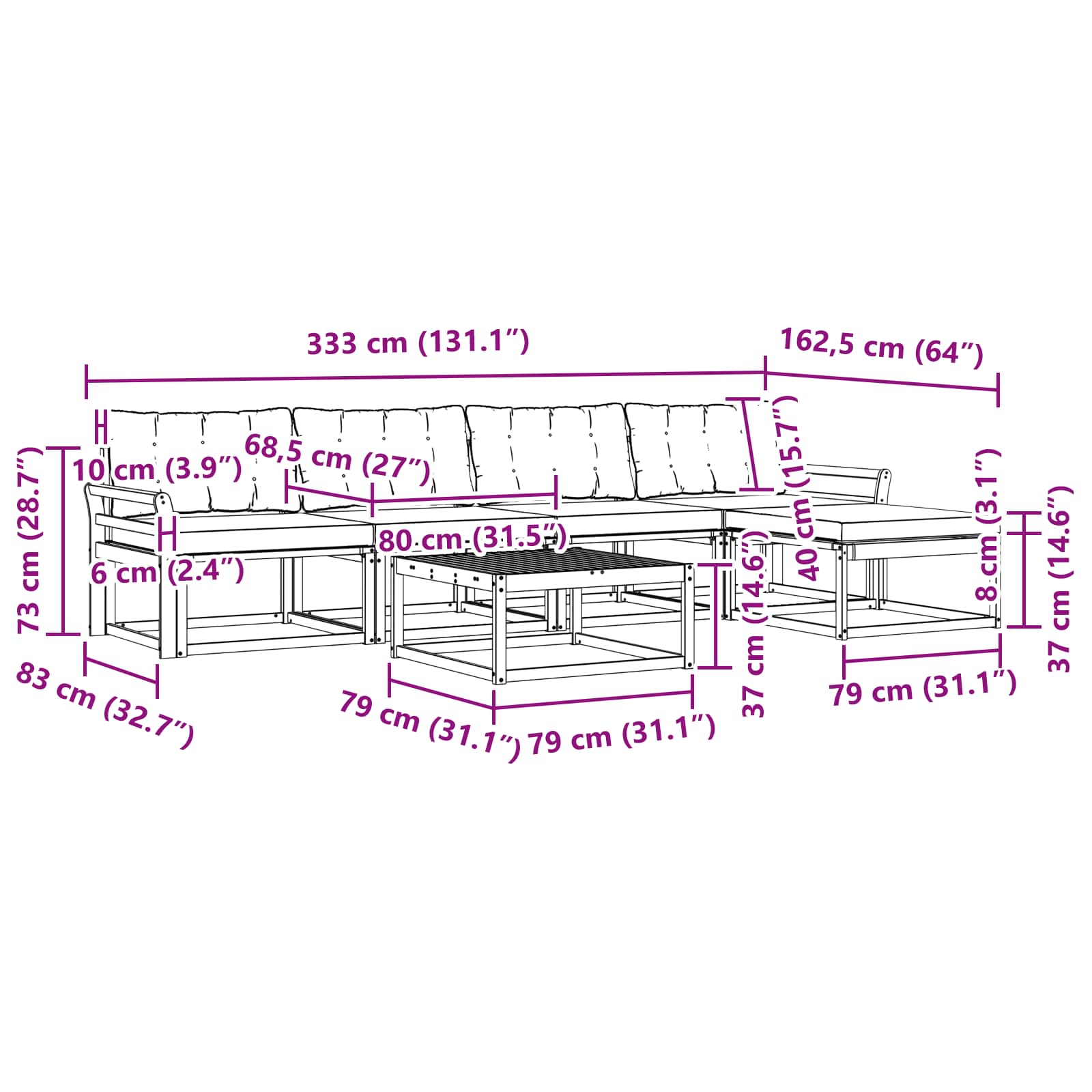 Set vanjskih sofa 6 pcs Bijela i crna