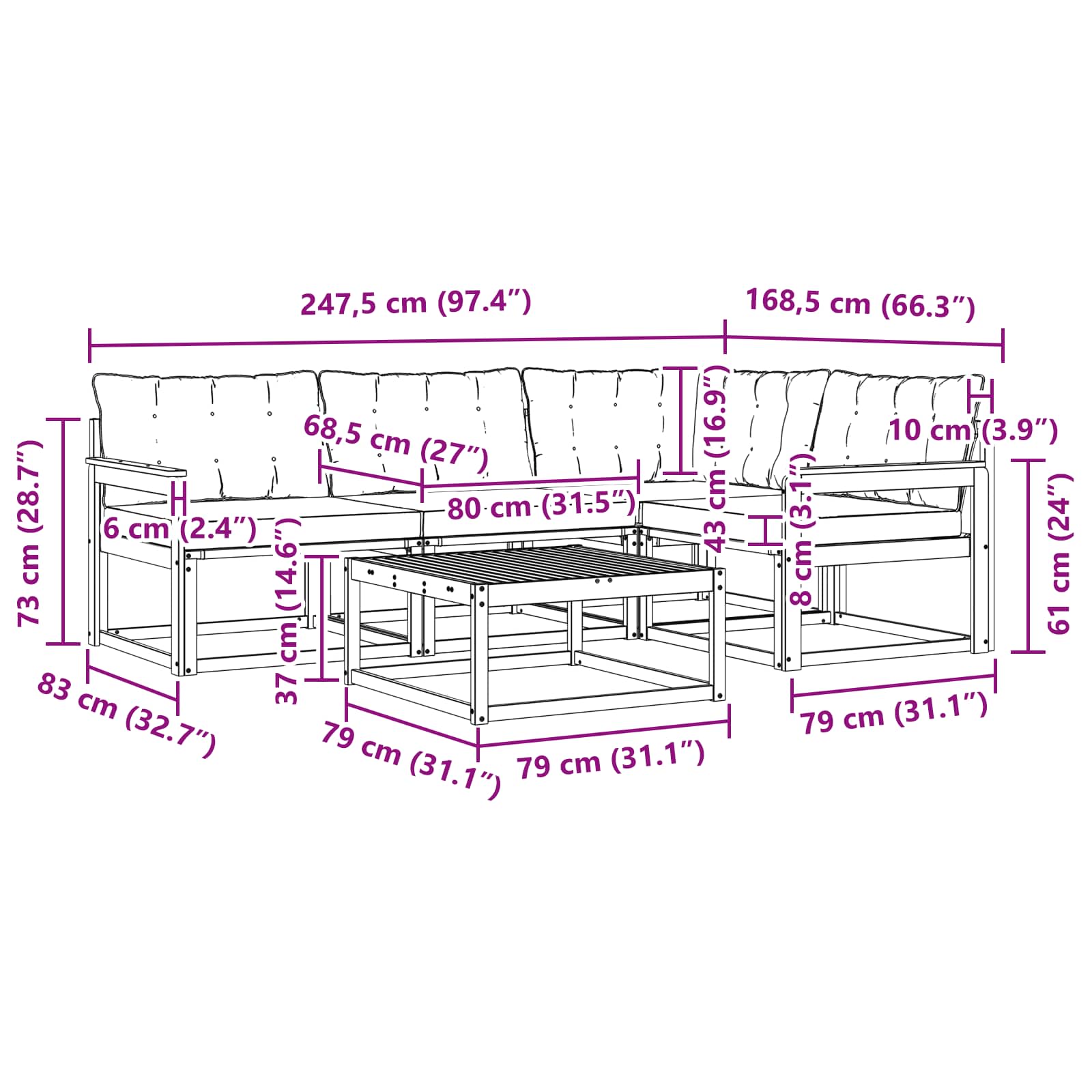 Set vanjskih sofa 5 pcs Bijela i bež 79 x 79 x 37 cm