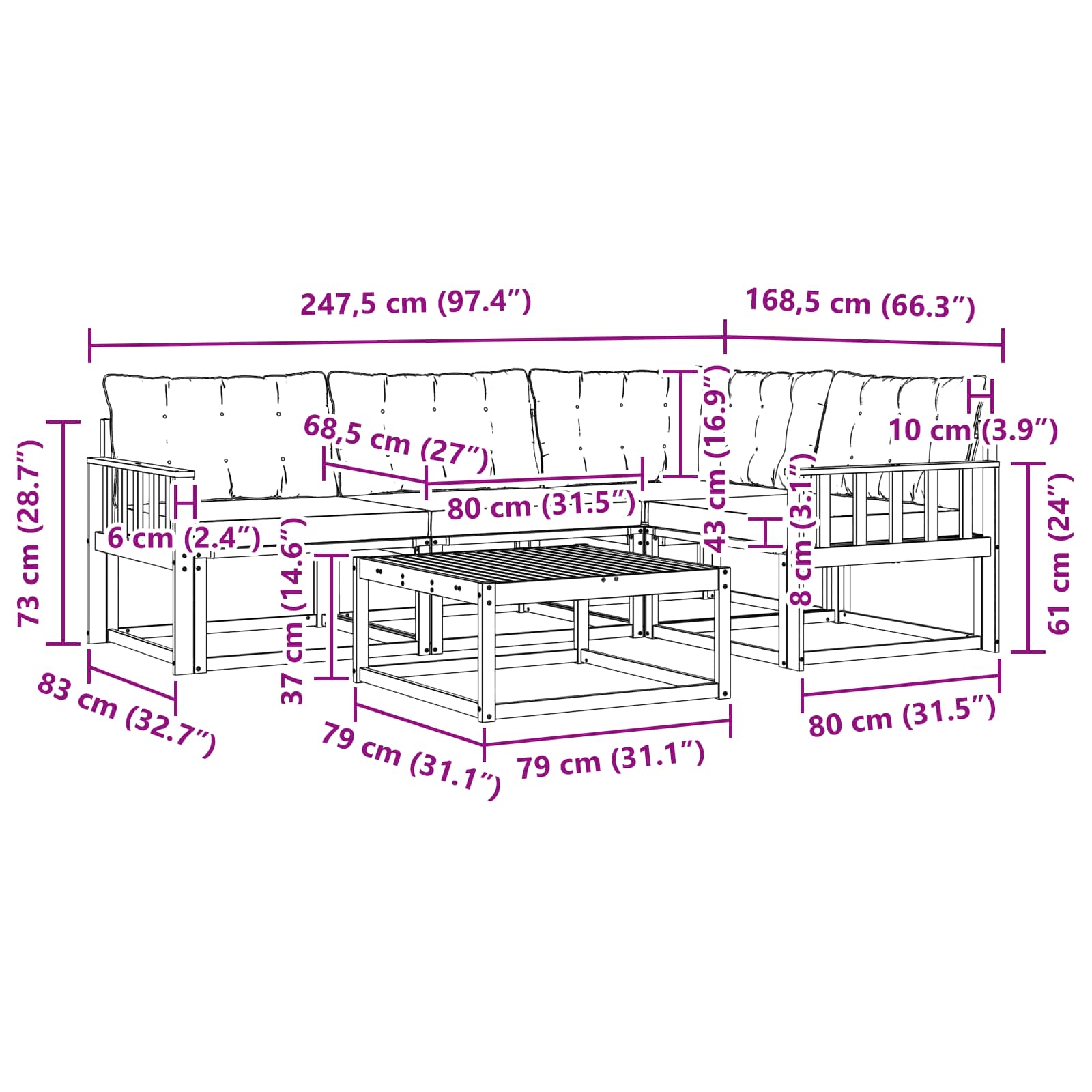 Set vanjskih sofa 5 pcs Bijela i crna 79 x 79 x 37 cm