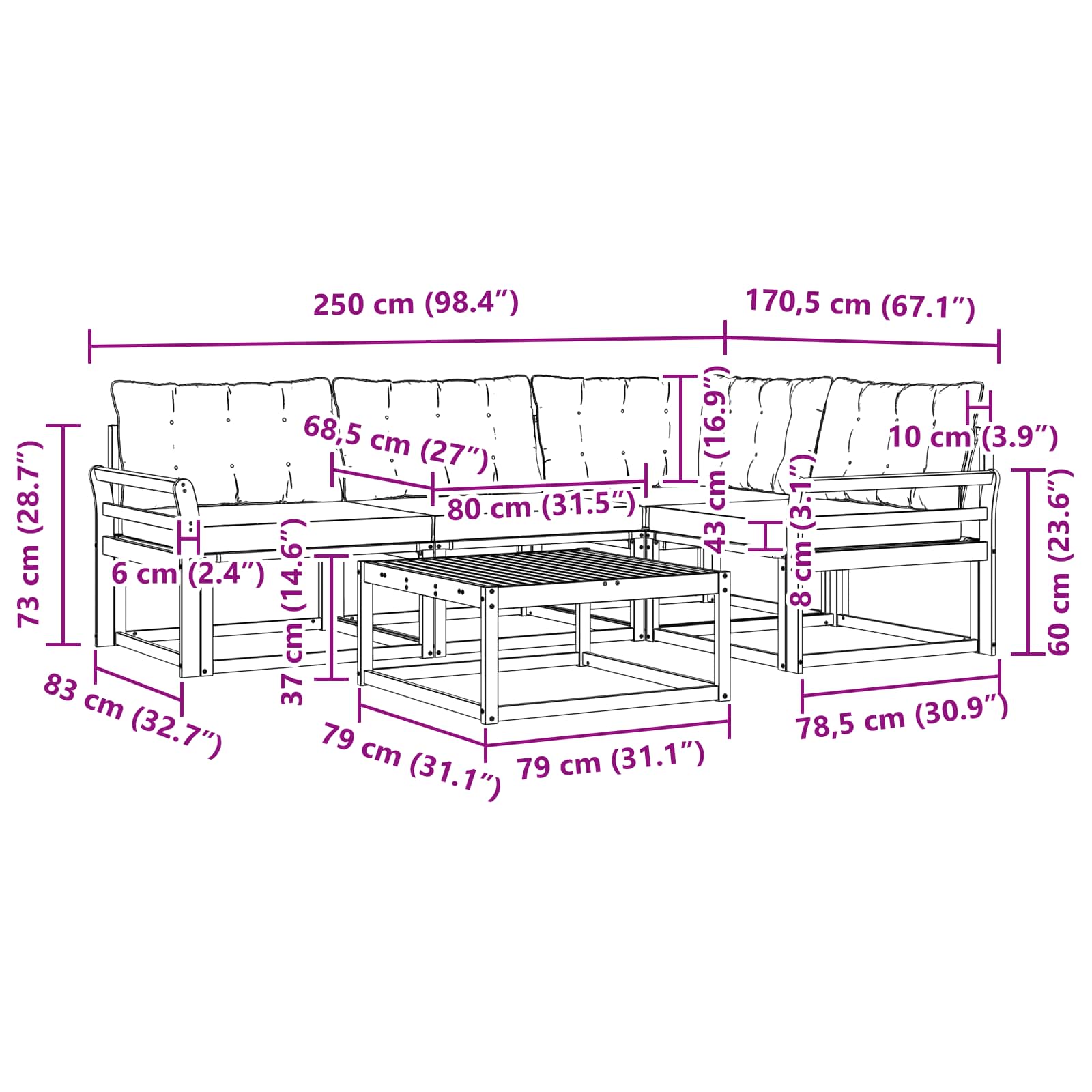 Set vanjskih sofa 5 pcs Bijela i bež 79 x 79 x 37 cm