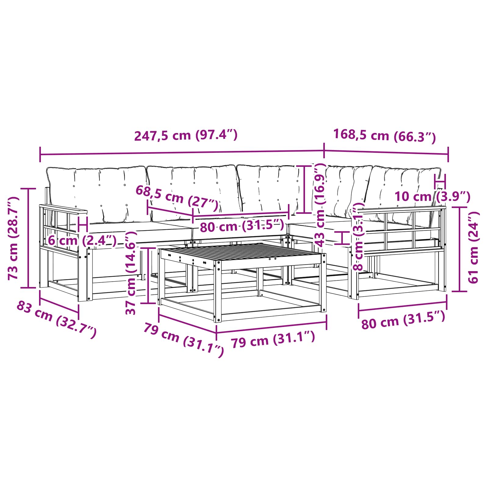Set vanjskih sofa 5 pcs Bijela i crna 79 x 79 x 37 cm