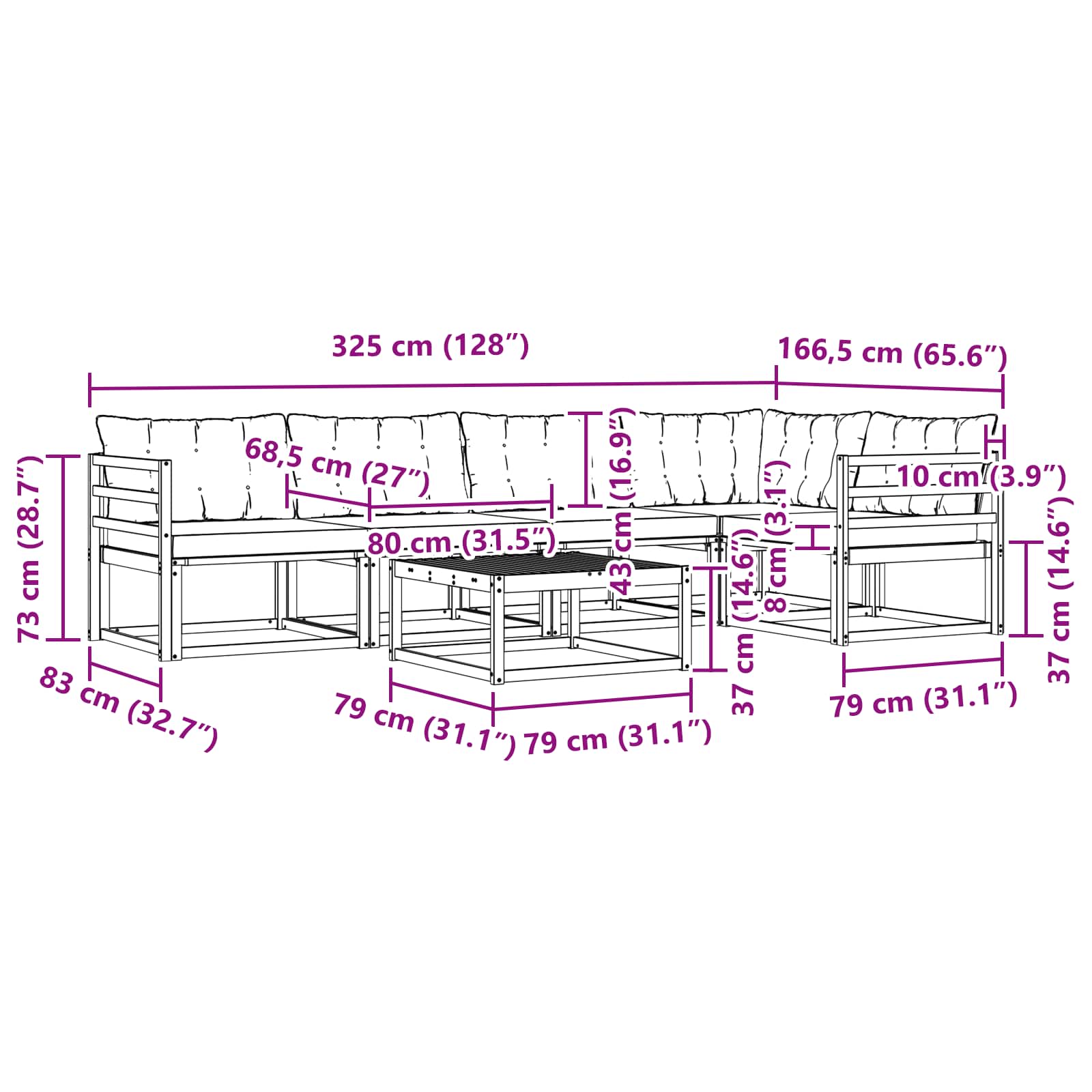 Set vanjskih sofa 6 pcs Bijela i krem 79 x 79 x 37 cm