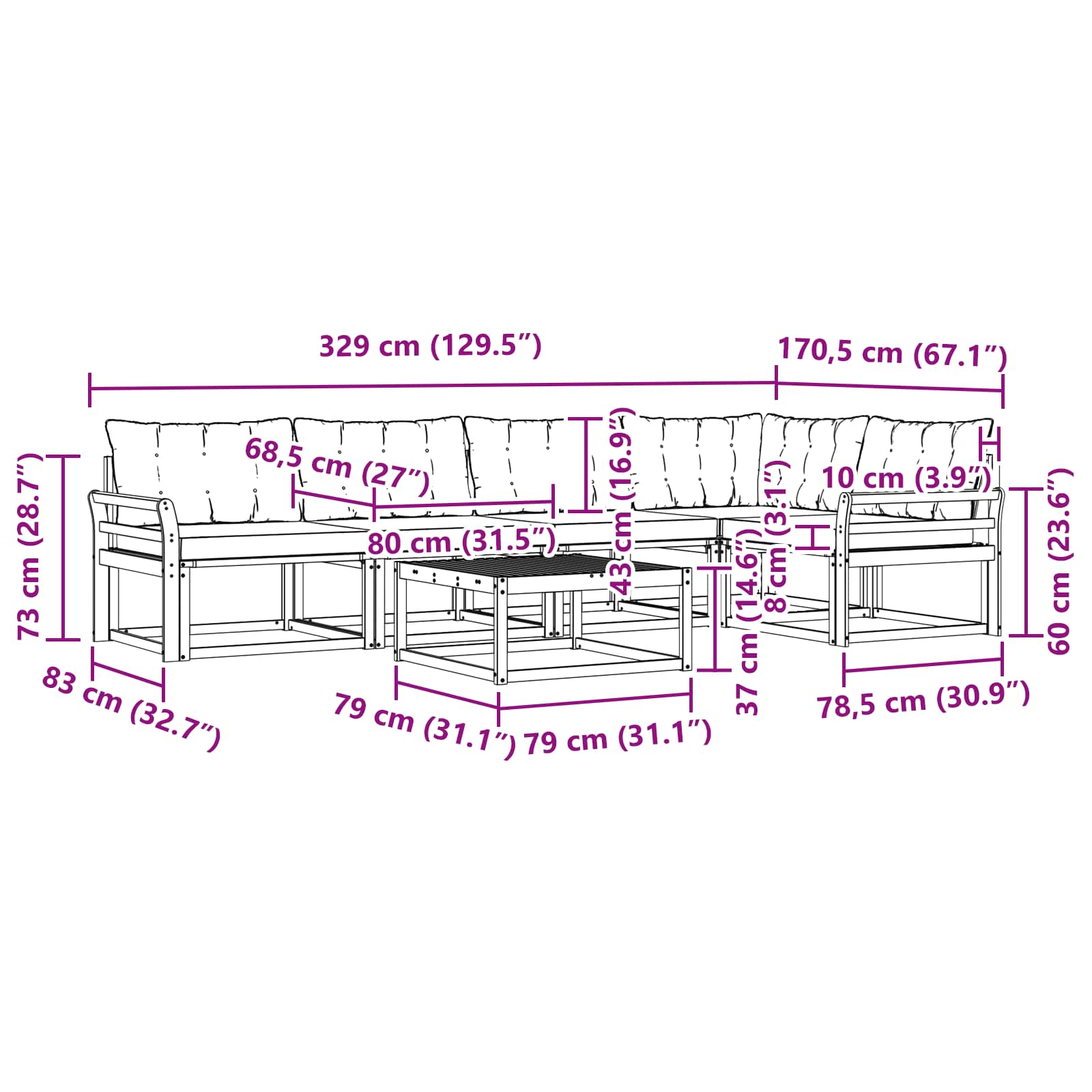 Set vanjskih sofa 6 pcs Bijela i krem 79 x 79 x 37 cm