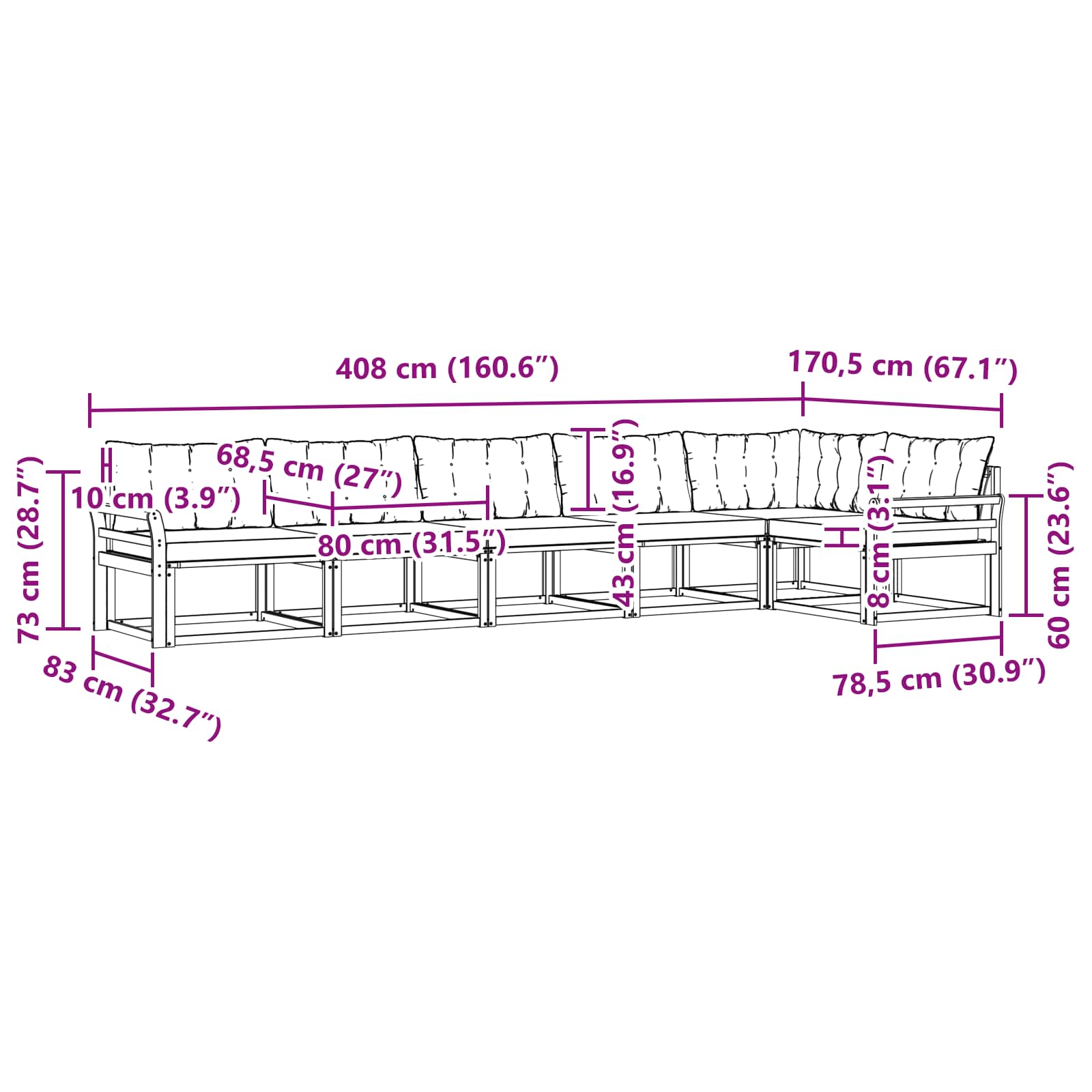 Set vanjskih sofa s jastukom 6 pcs Bijela i crna