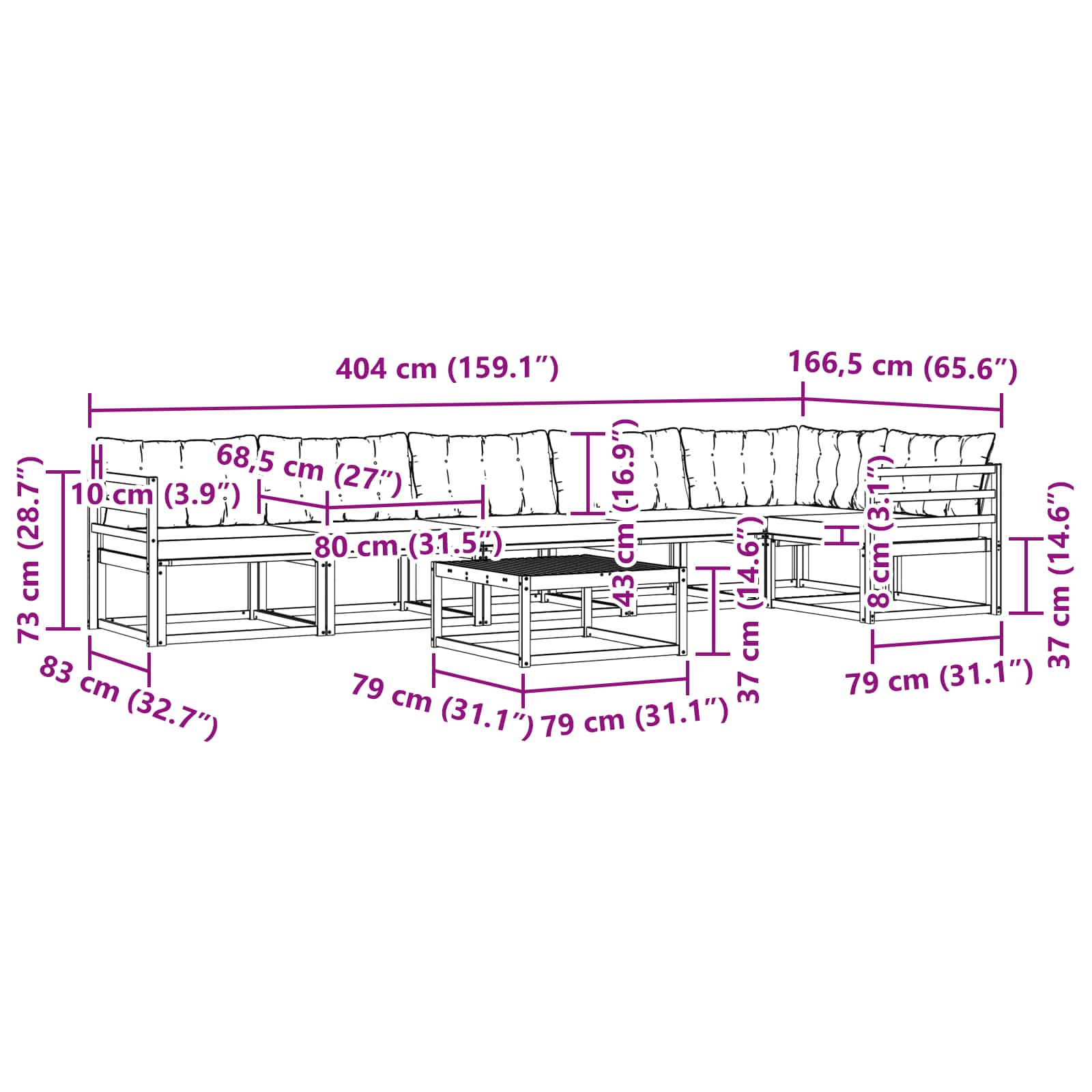 Set vanjskih sofa 7 pcs Bijela i krem 79 x 79 x 37 cm
