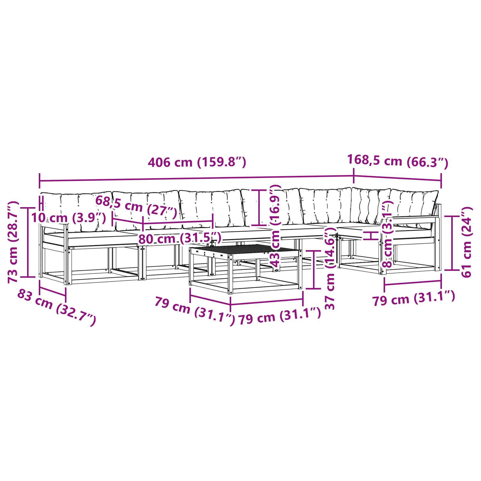 Set vanjskih sofa 7 pcs Bijela i krem 79 x 79 x 37 cm