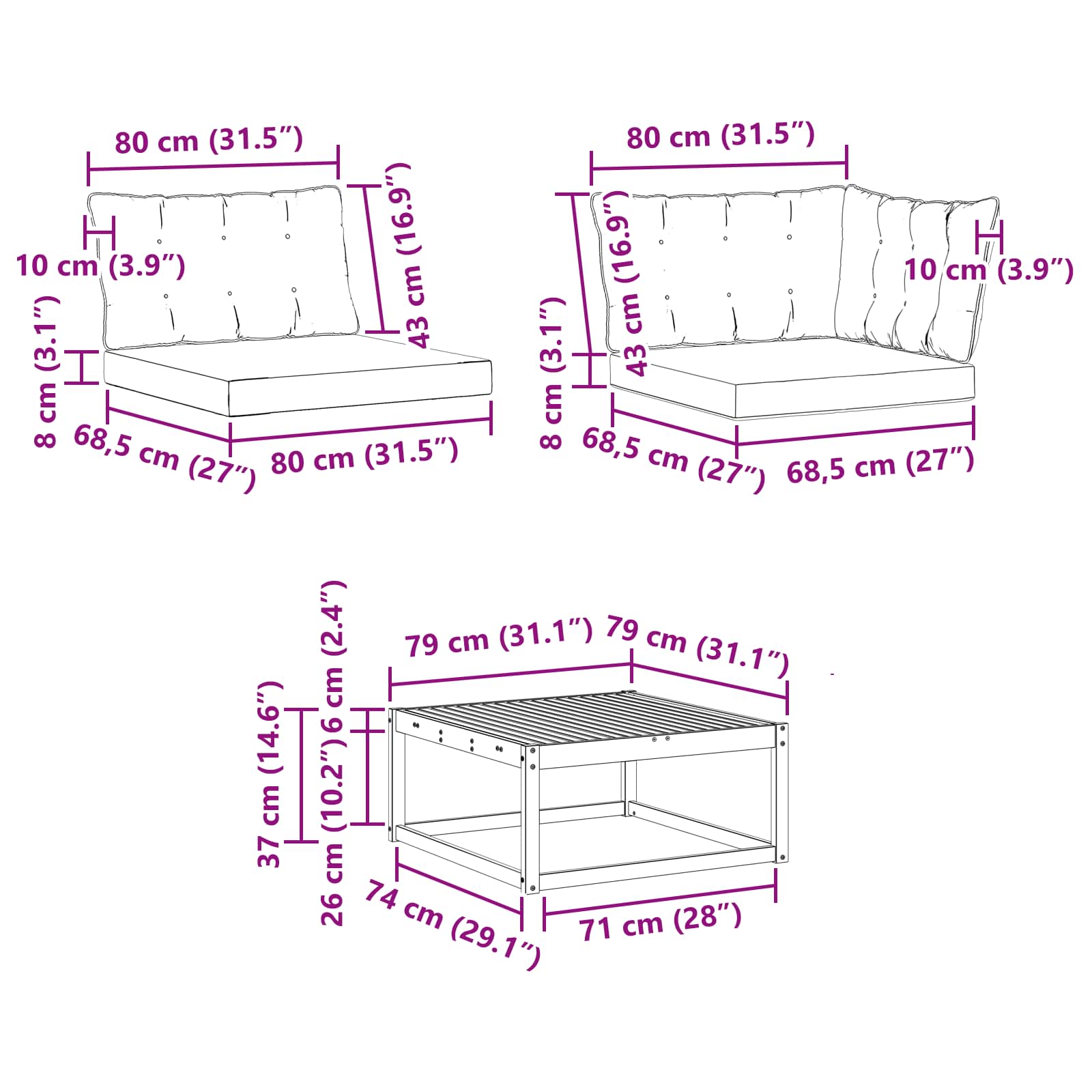 Set vanjskih sofa 7 pcs Bijela i krem 79 x 79 x 37 cm