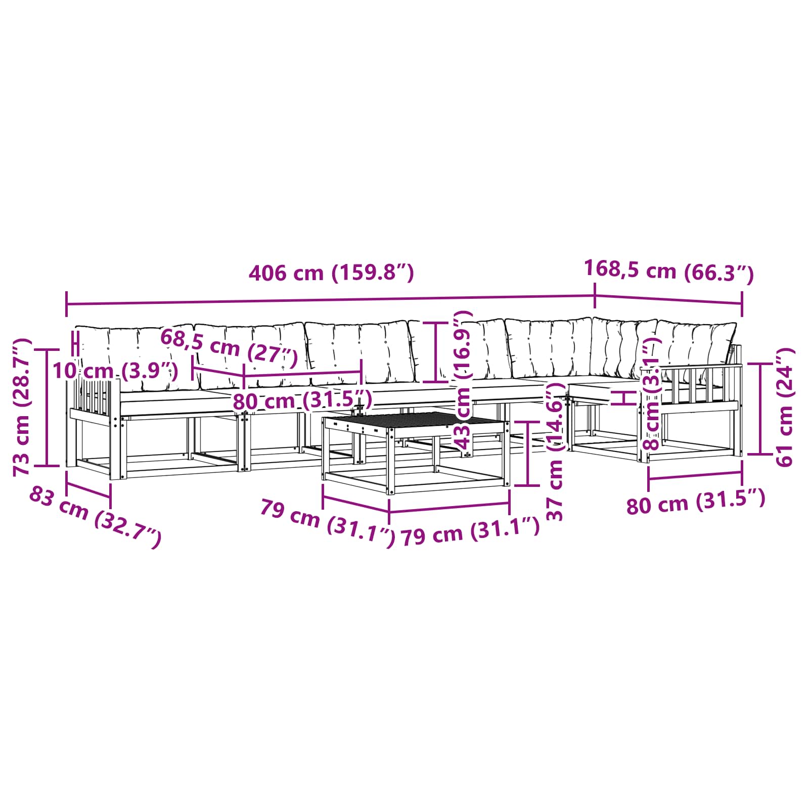 Set vanjskih sofa 7 pcs Bijela i crna 79 x 79 x 37 cm