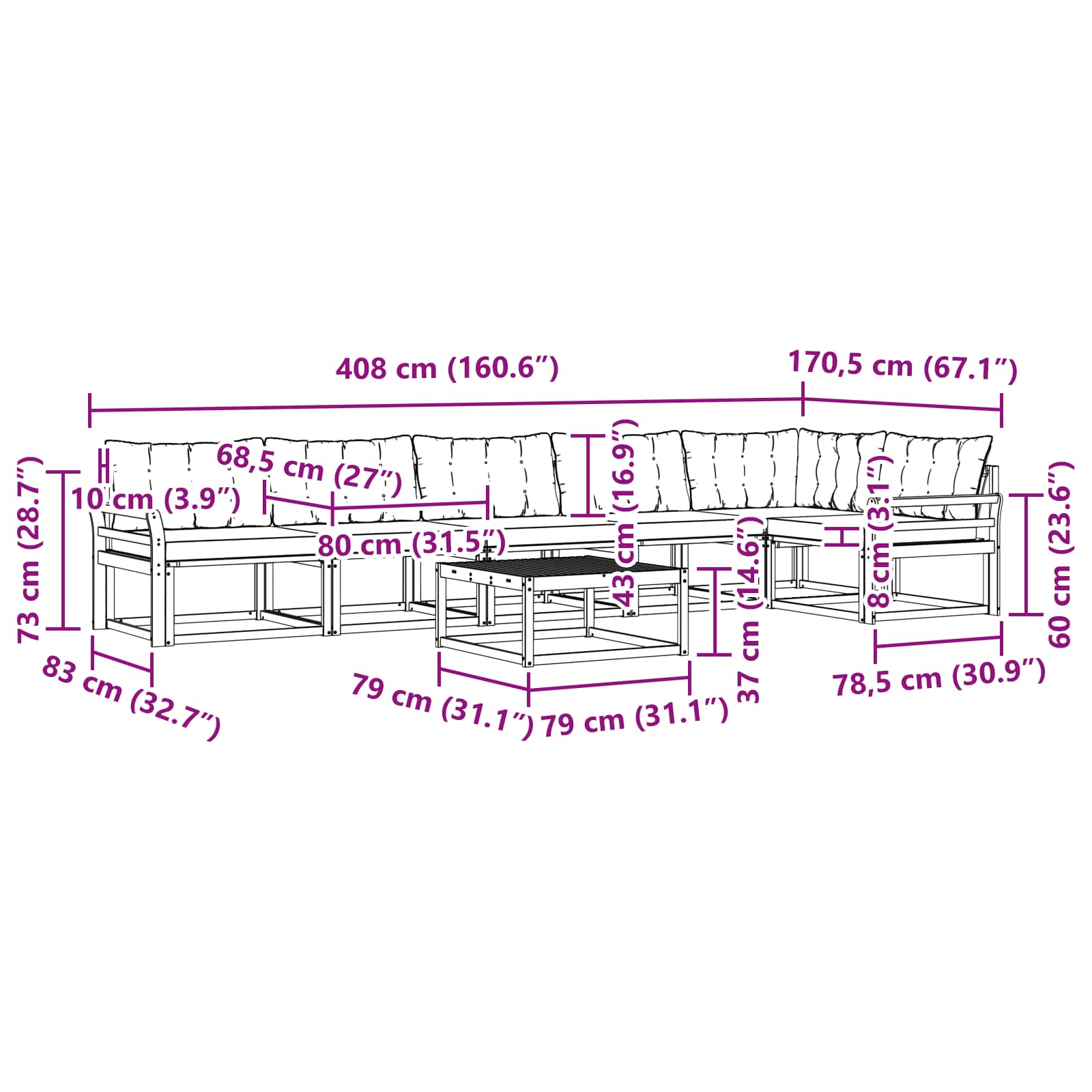 Set vanjskih sofa 7 pcs Bijela i svjetlosiva 79 x 79 x 37 cm