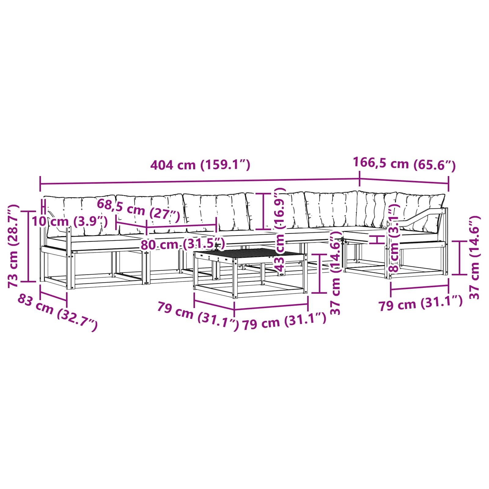 Set vanjskih sofa 7 pcs Bijela i krem 79 x 79 x 37 cm