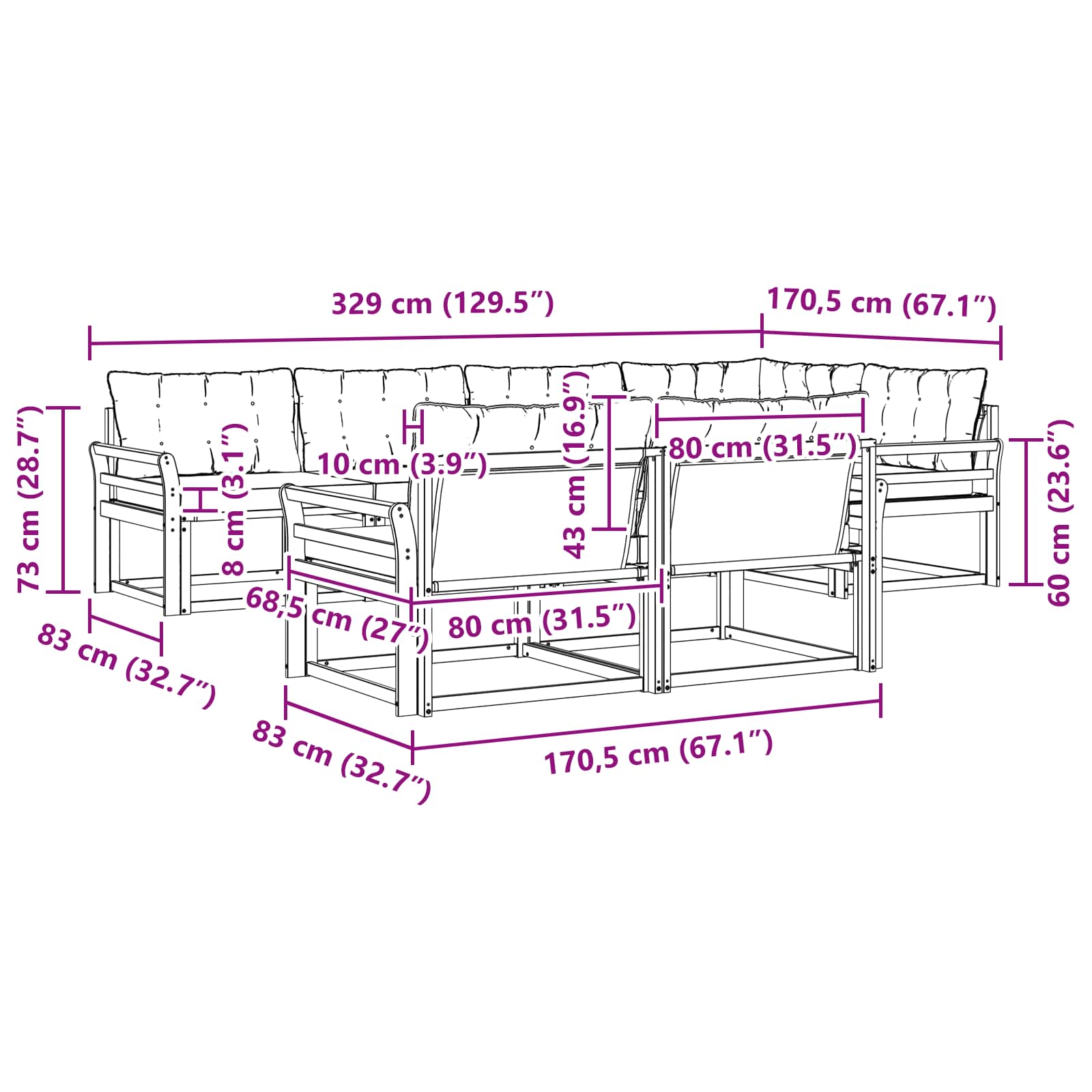 Set vanjskih sofa s jastukom 7 pcs Bijela i svjetlosiva