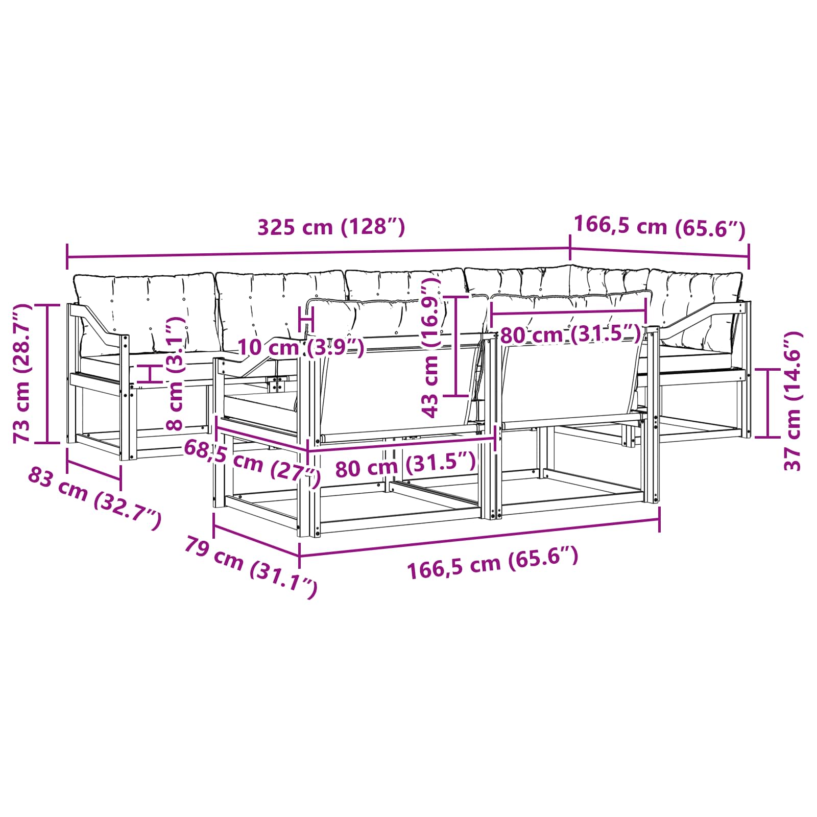 Set vanjskih sofa s jastukom 7 pcs Bijela i crna