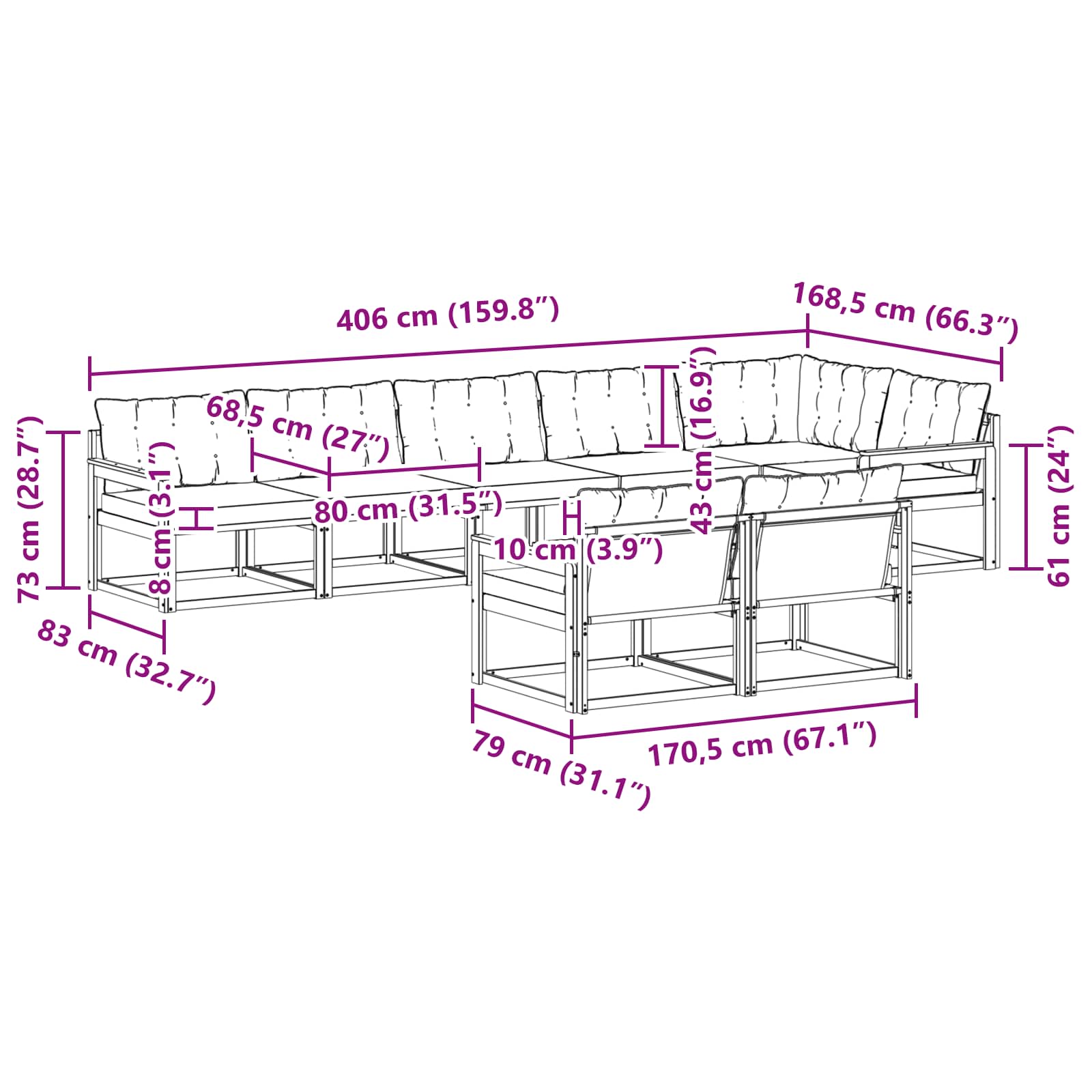 Set vanjskih sofa s jastukom 8 pcs Bijela i bež