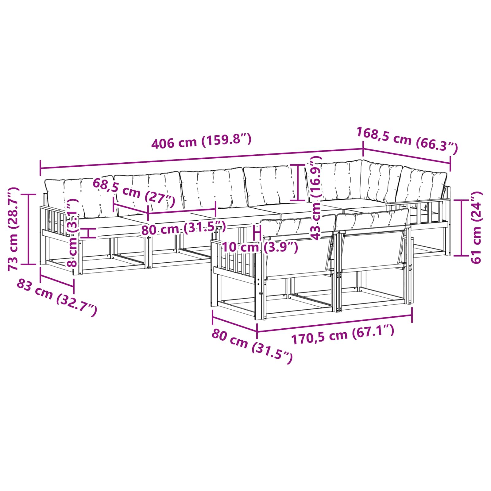 Set vanjskih sofa s jastukom 8 pcs Bijela i krem