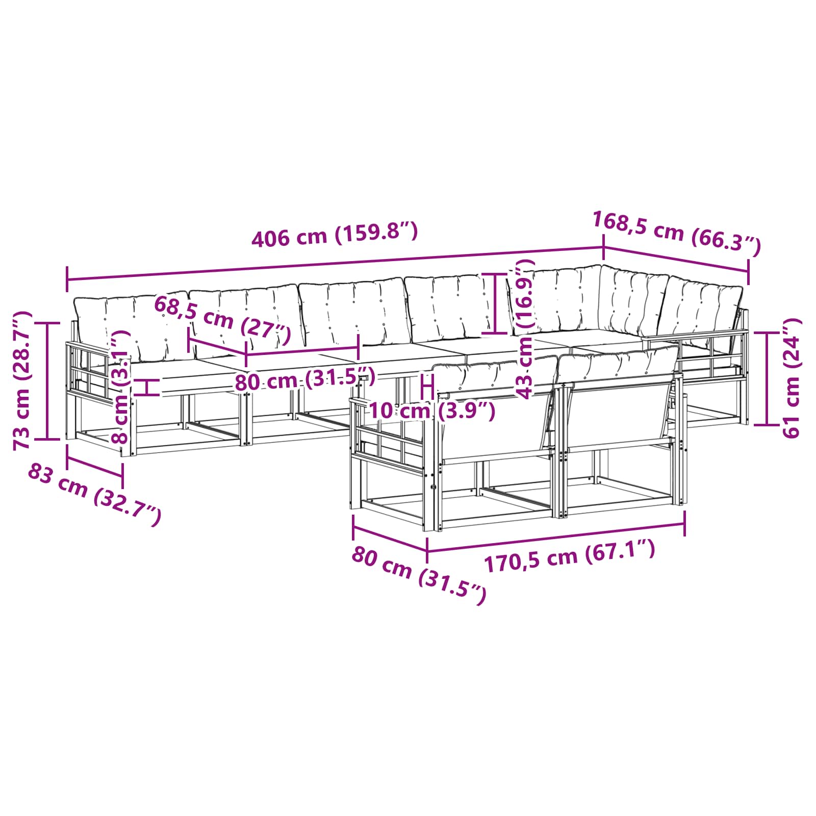 Set vanjskih sofa s jastukom 8 pcs Bijela i krem