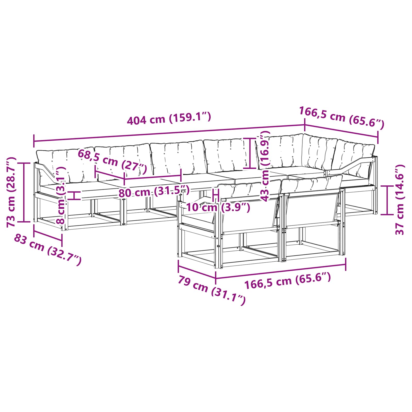 Set vanjskih sofa s jastukom 8 pcs Bijela i svjetlosiva