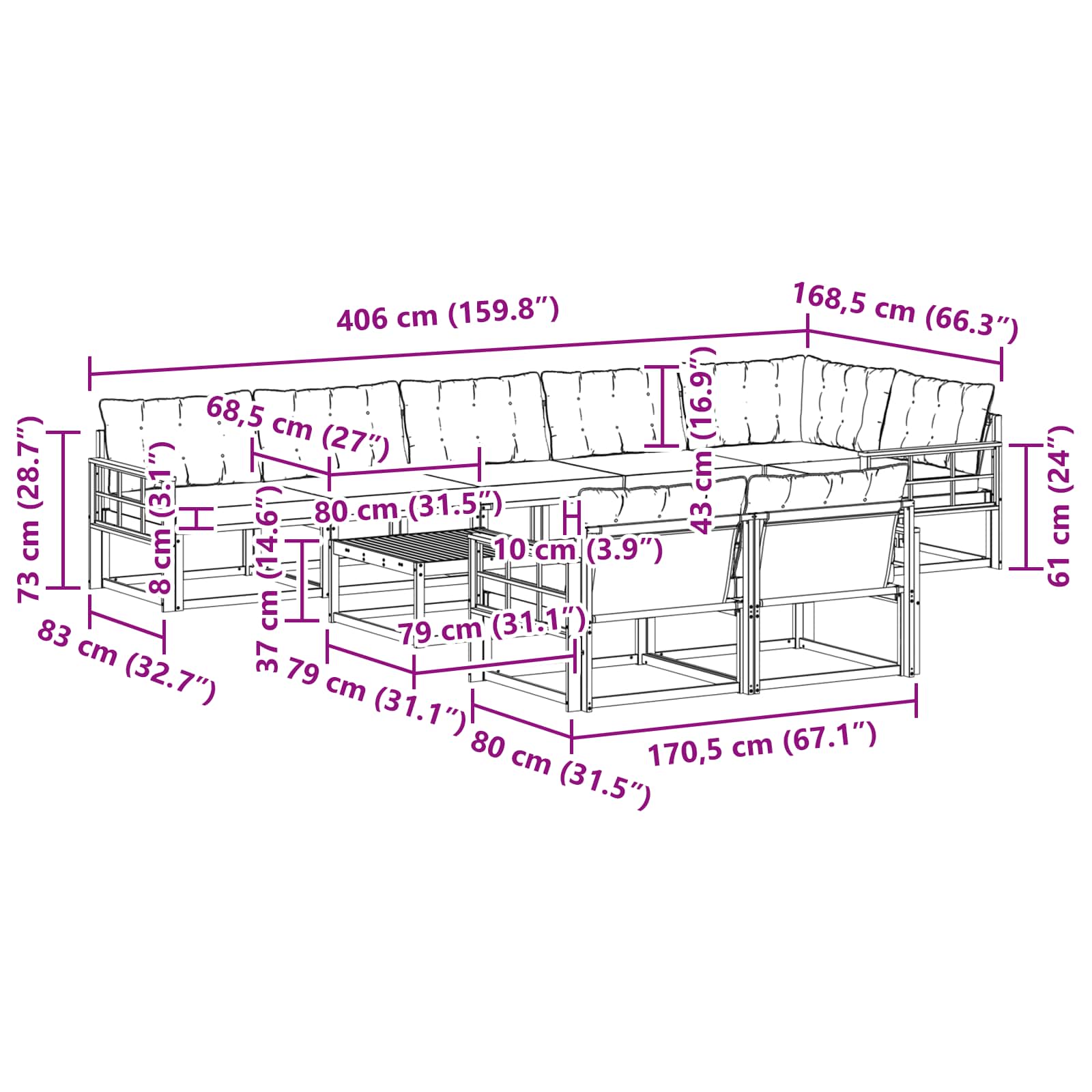 Set vanjskih sofa 9 pcs Bijela i krem 79 x 79 x 37 cm