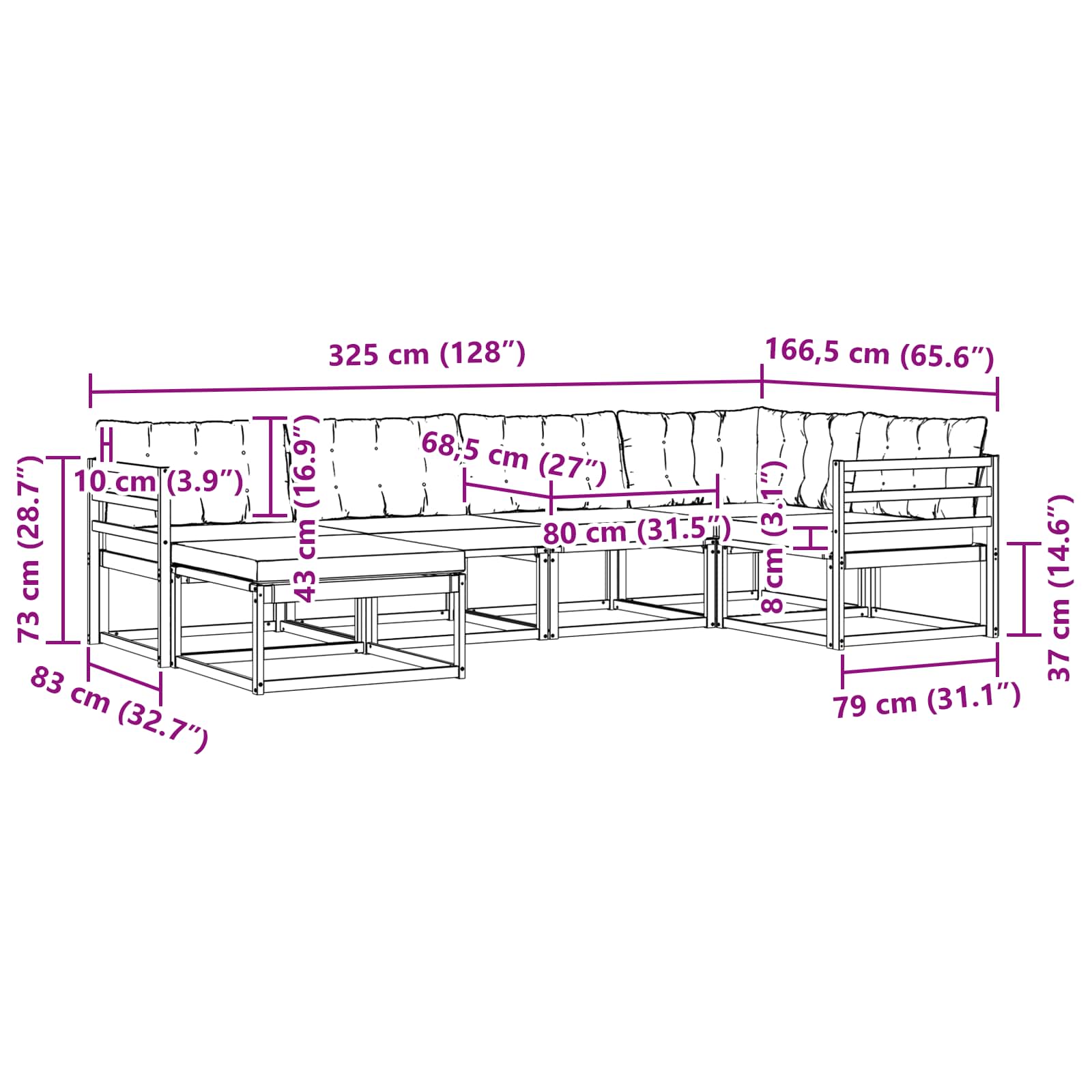Set vanjskih sofa s jastukom 6 pcs Bijela i crna