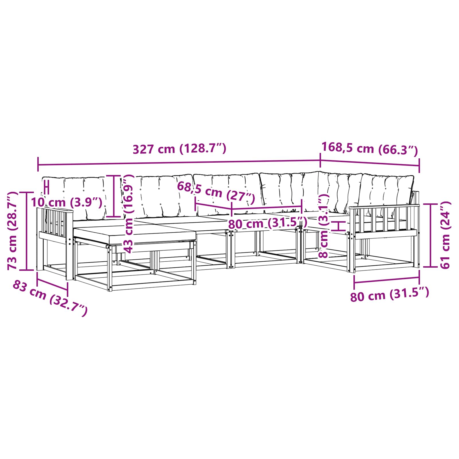 Set vanjskih sofa s jastukom 6 pcs Bijela i crna