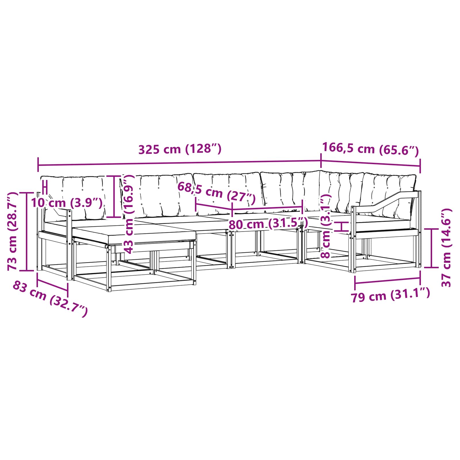 Set vanjskih sofa s jastukom 6 pcs Bijela i crna