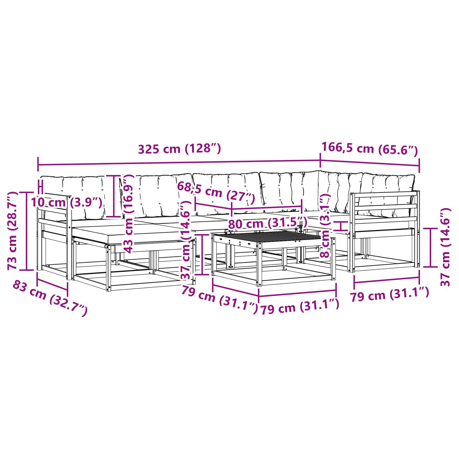 Set vanjskih sofa 7 pcs Bijela i bež 79 x 79 x 37 cm