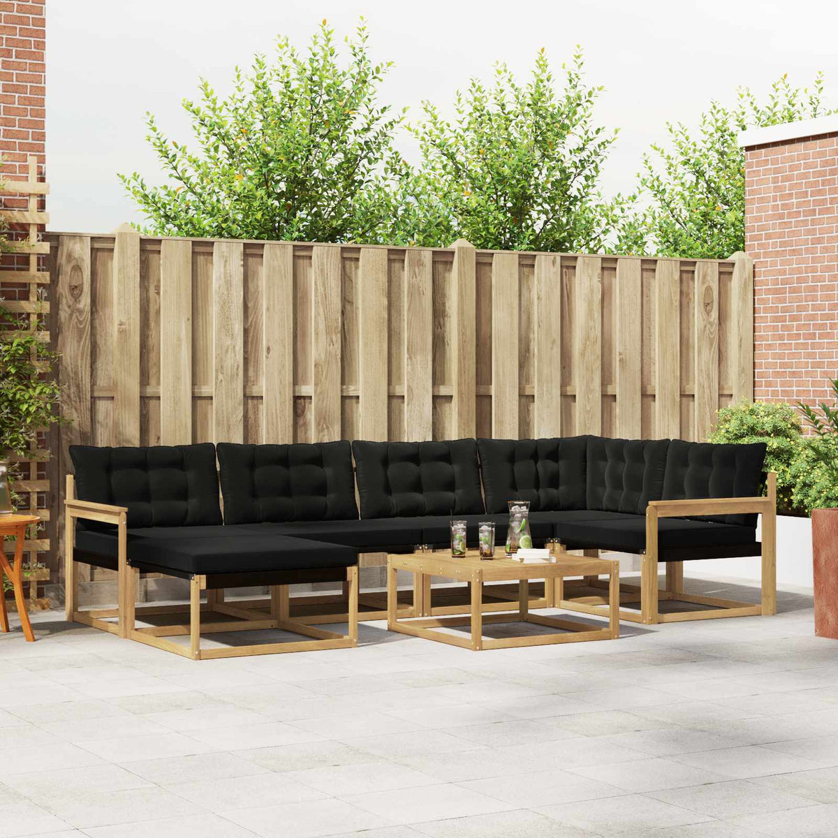 Set vanjskih sofa 7 kom. Bijela i crna Čvrsto drvo akacije