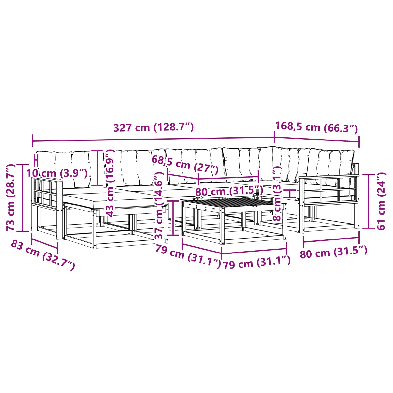 Set vanjskih sofa 7 pcs Bijela i krem 79 x 79 x 37 cm