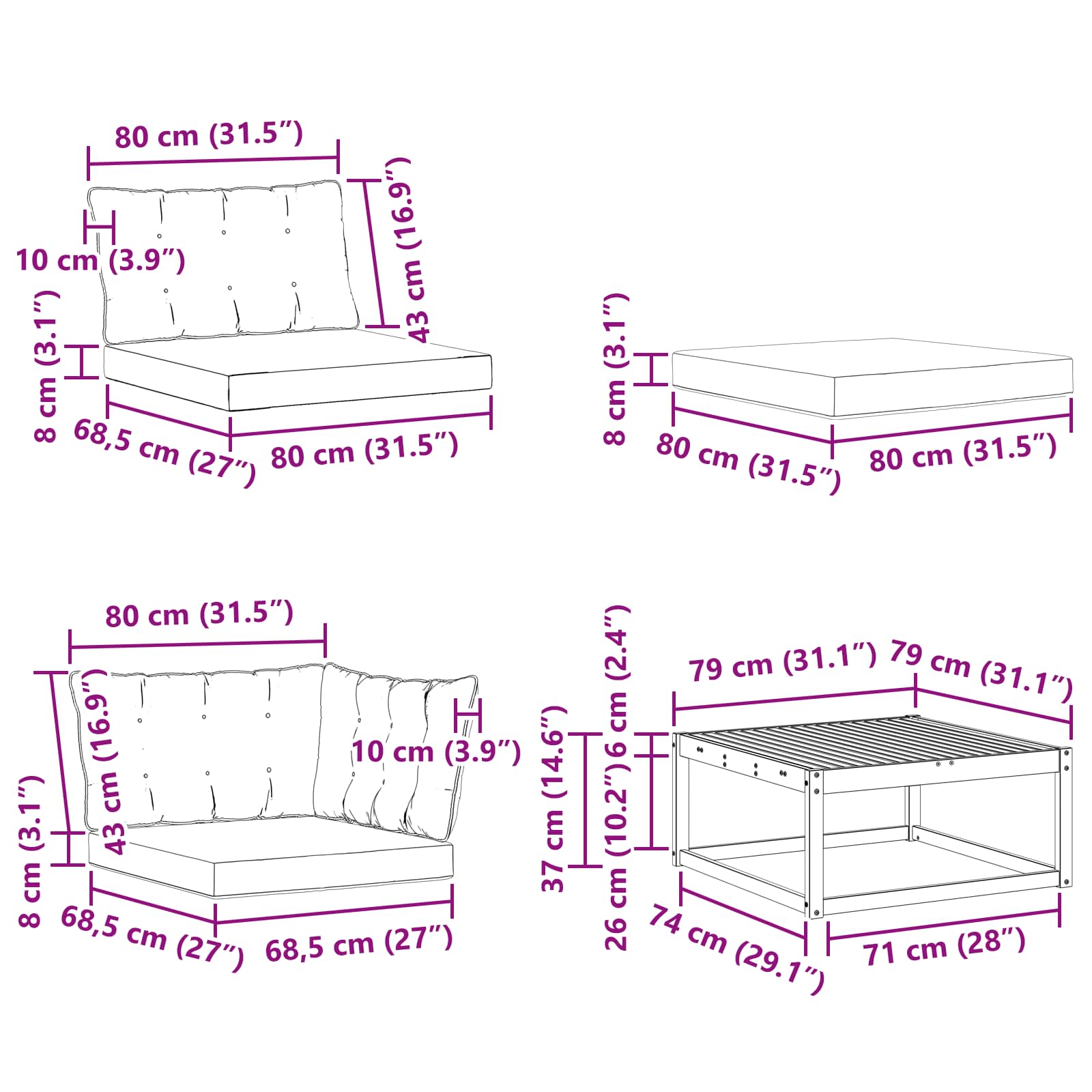 Set vanjskih sofa 7 pcs Bijela i bež 79 x 79 x 37 cm