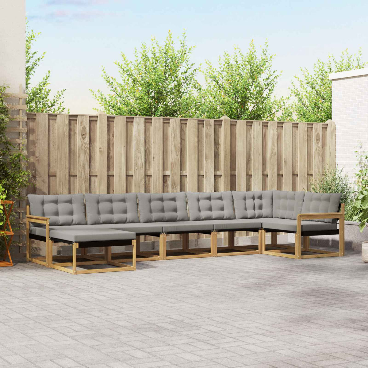Set vanjskih sofa 7 kom. Bijela i svjetlosiva 406 x 168,5 x 73 cm
