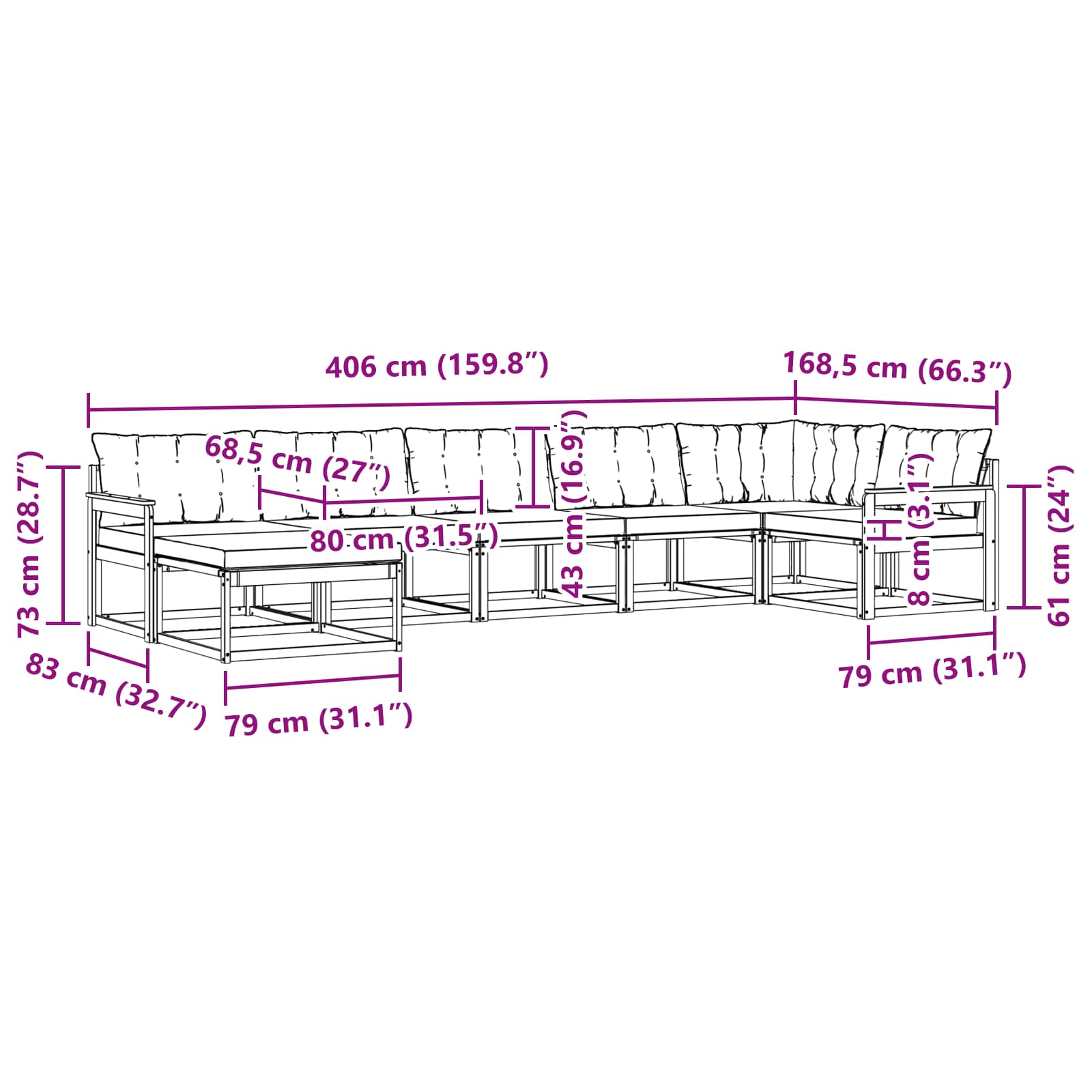 Set vanjskih sofa 7 pcs Bijela i svjetlosiva