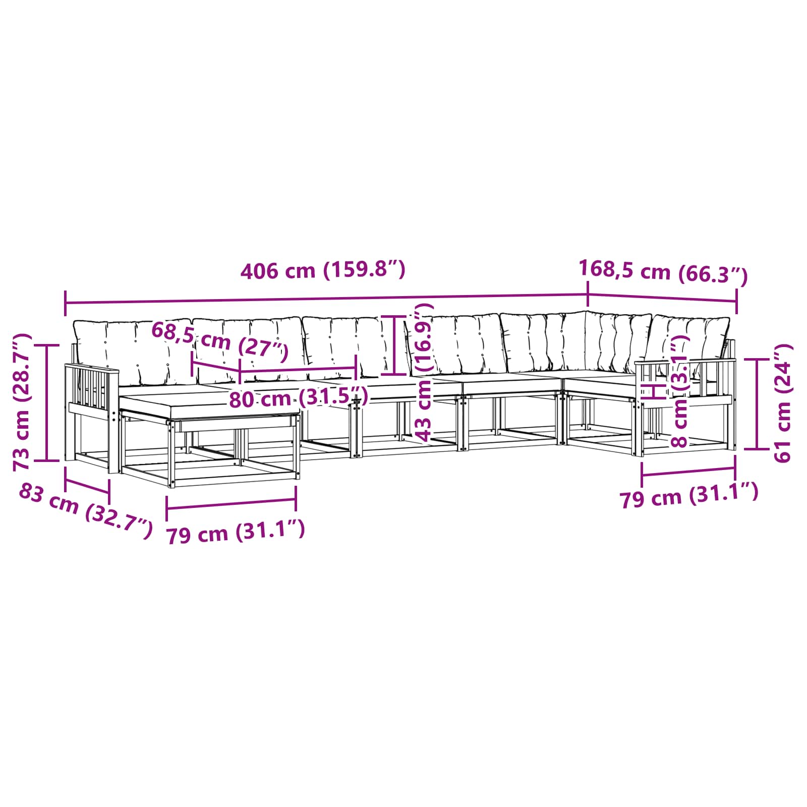 Set vanjskih sofa 7 pcs Bijela i svjetlosiva