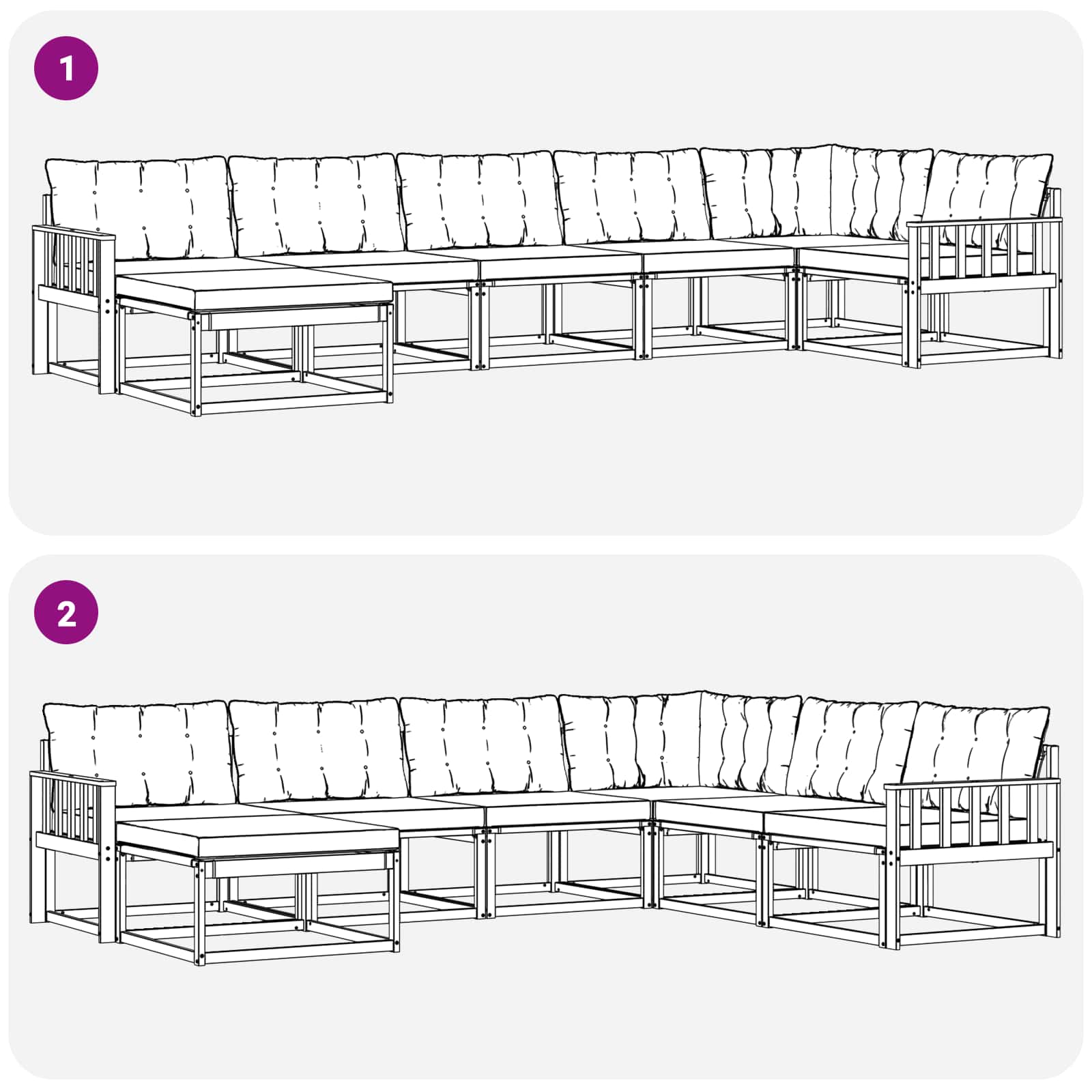 Set vanjskih sofa s jastukom 7 pcs Bijela i crna