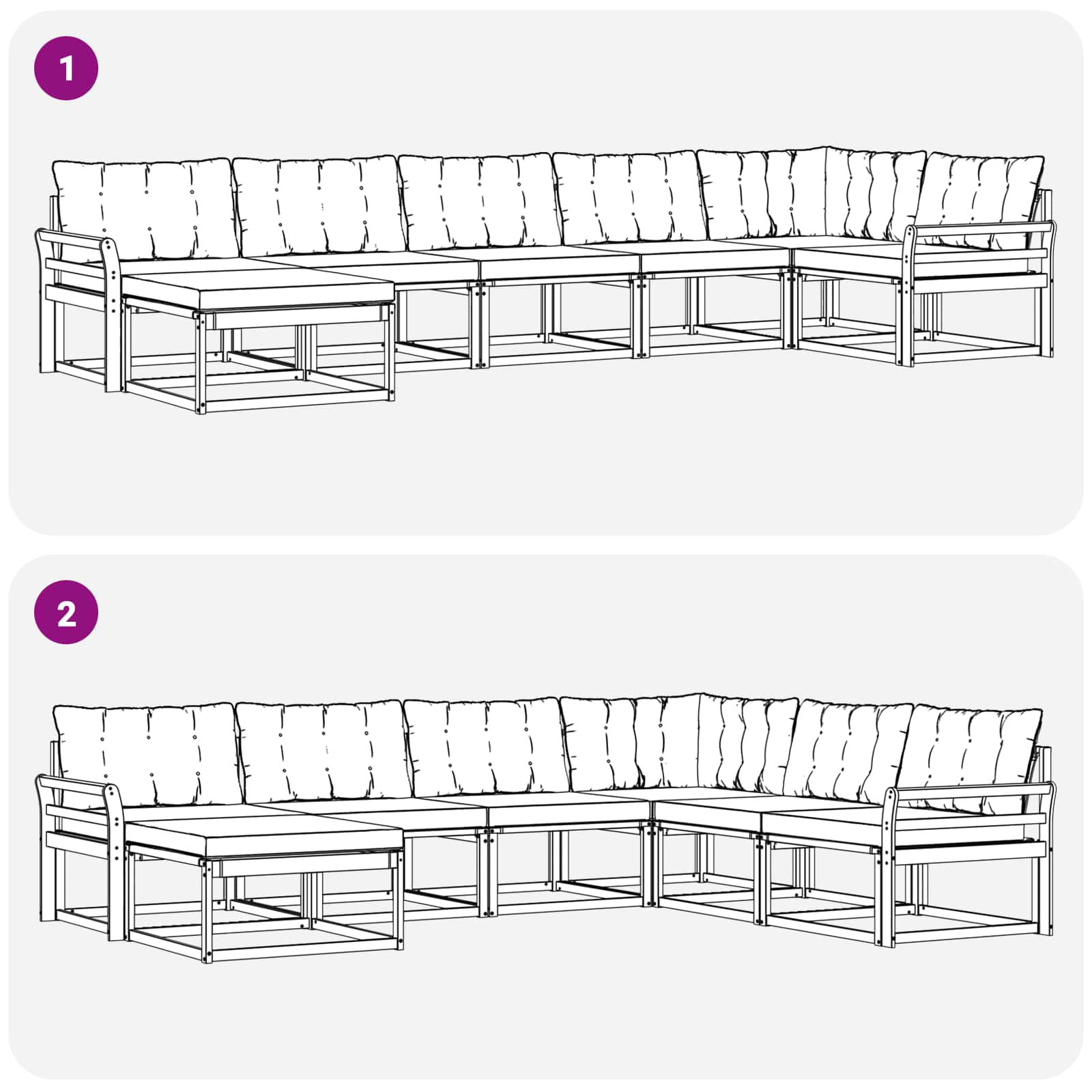 Set vanjskih sofa s jastukom 7 pcs Bijela i crna