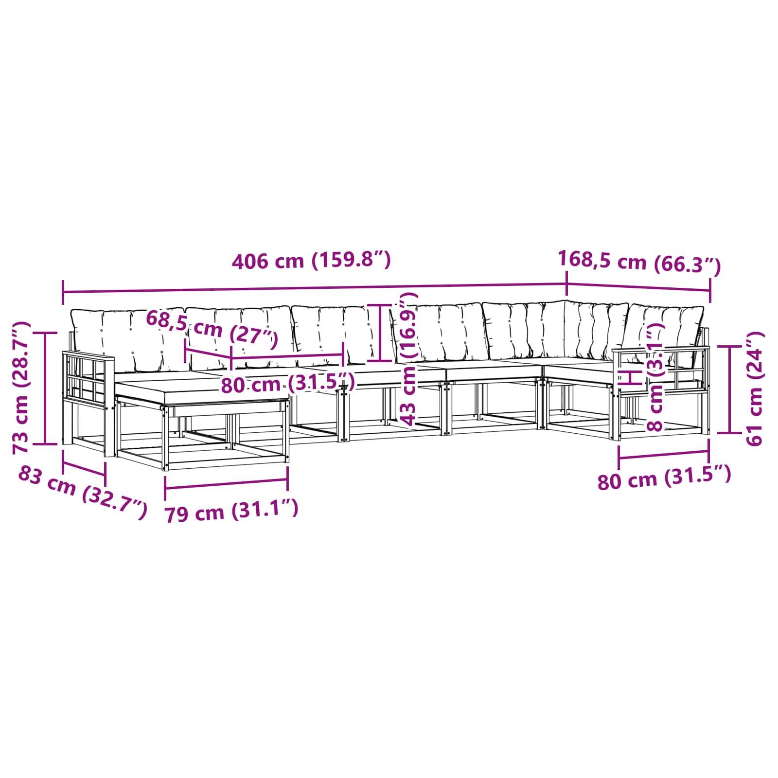 Set vanjskih sofa 7 pcs Bijela i svjetlosiva
