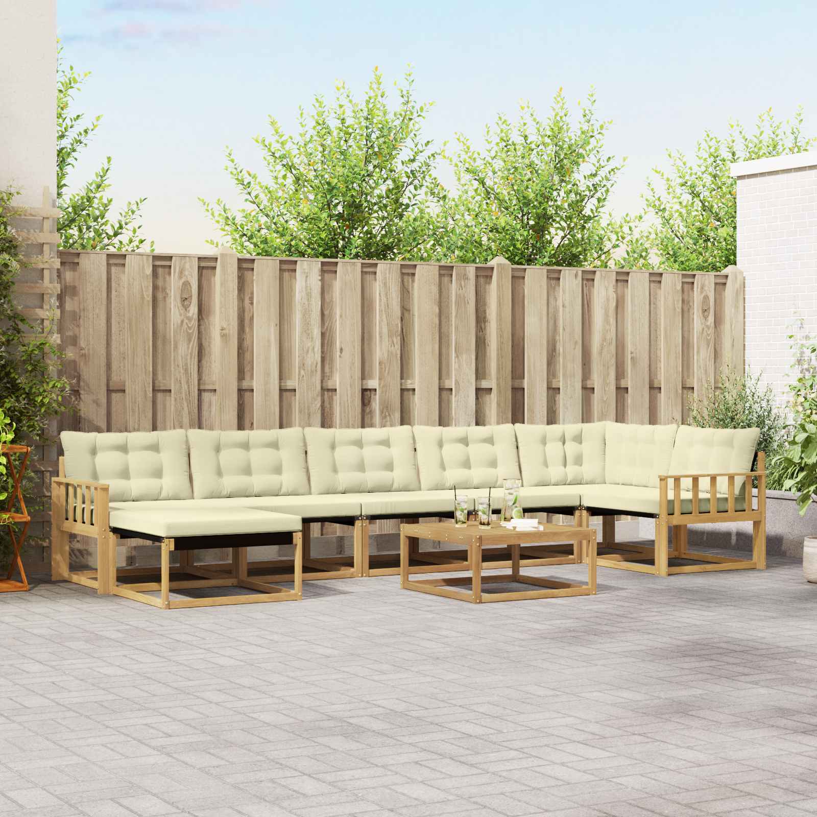 Set vanjskih sofa 8 kom. Bijela i krem Čvrsto drvo akacije