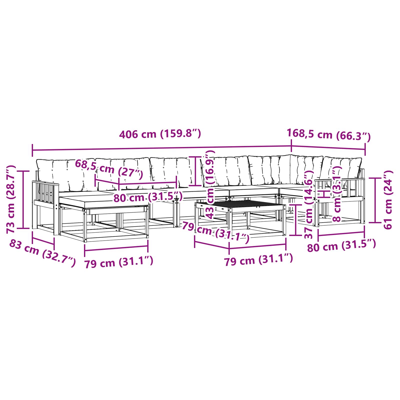 Set vanjskih sofa 8 pcs Bijela i bež 79 x 79 x 37 cm