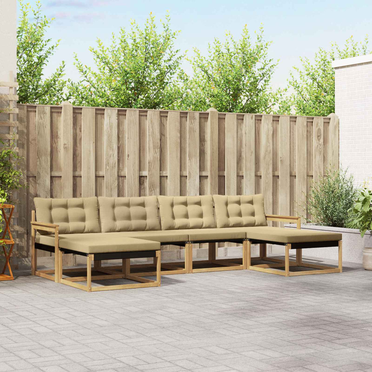 Set vanjskih sofa 6 kom. Bijela i bež Smeđa 329 x 162,5 x 73 cm