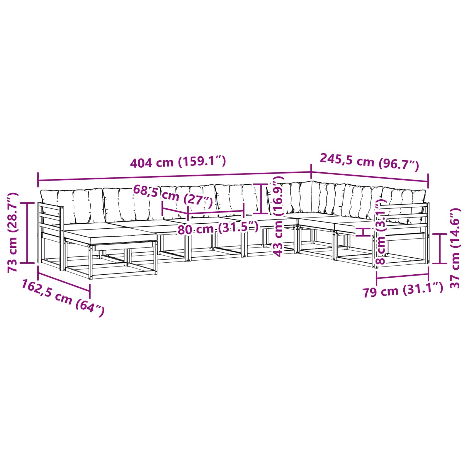 Set vanjskih sofa s jastukom 8 pcs Bijela i bež
