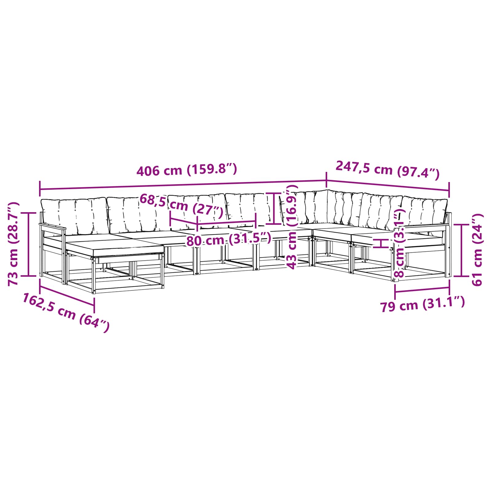 Set vanjskih sofa s jastukom 8 pcs Bijela i bež