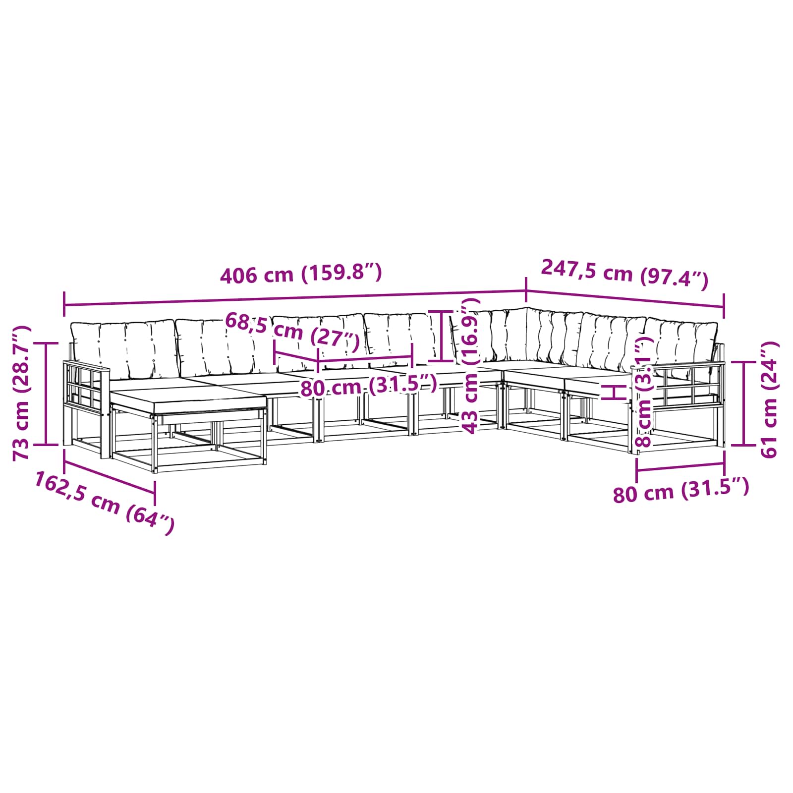 Set vanjskih sofa s jastukom 8 pcs Bijela i bež